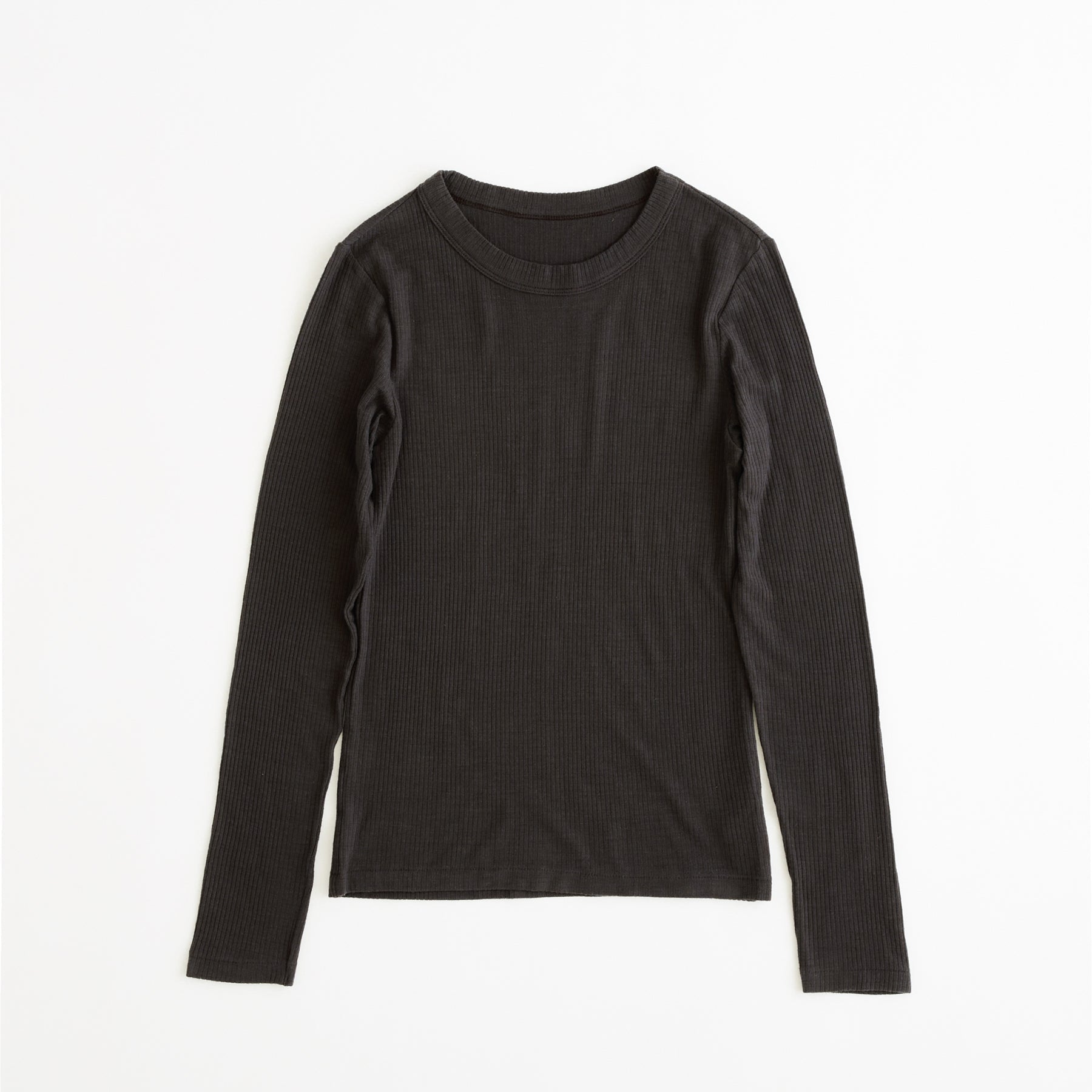 メリノウール100%リブ クルーネックトップ - 3サイズ・4色