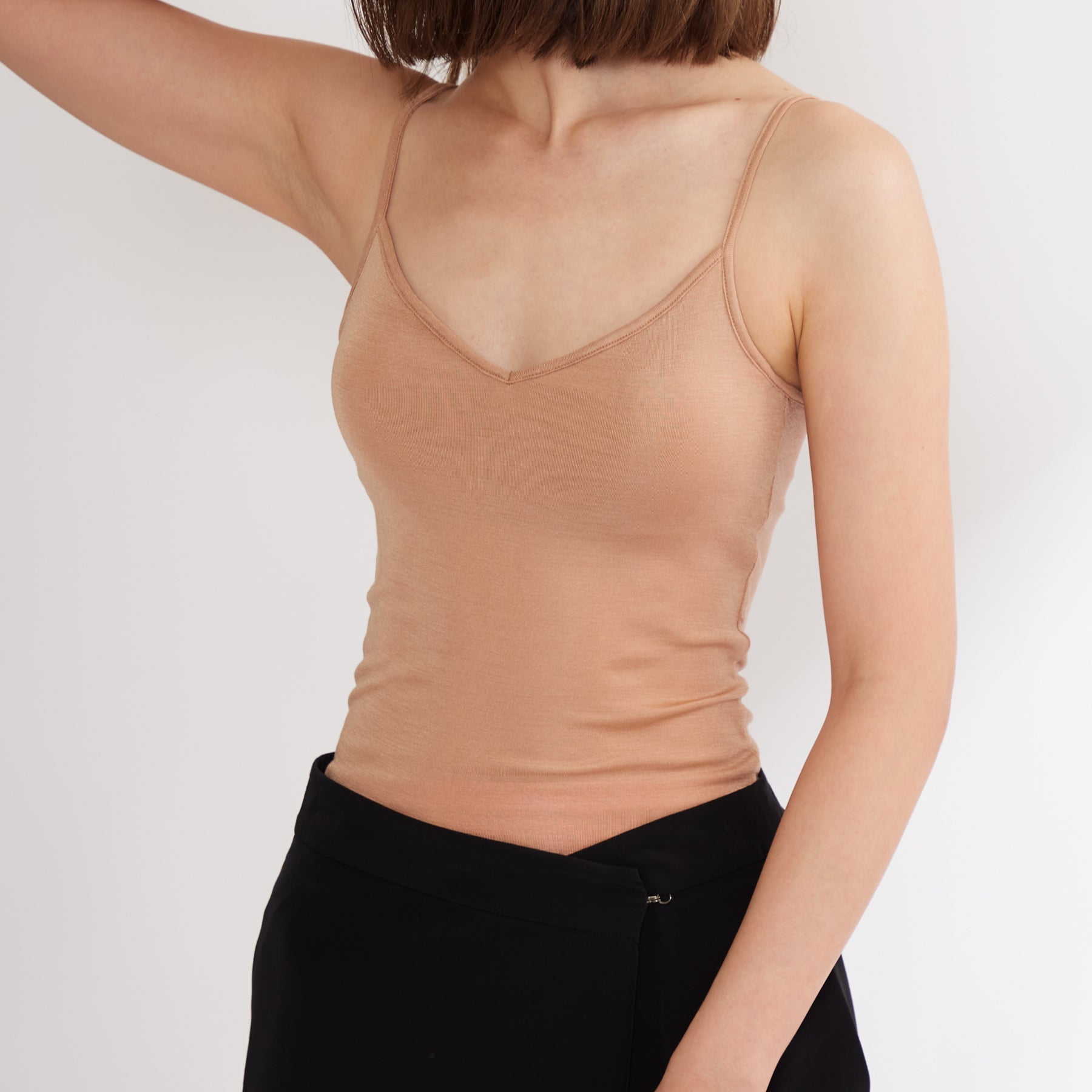 100% Silk Camisole with Bra in Camel