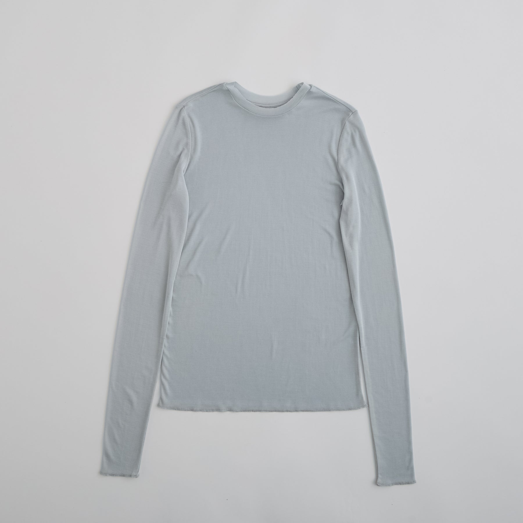 シルク100%クルーネックロングスリーブ, パウダーブルー