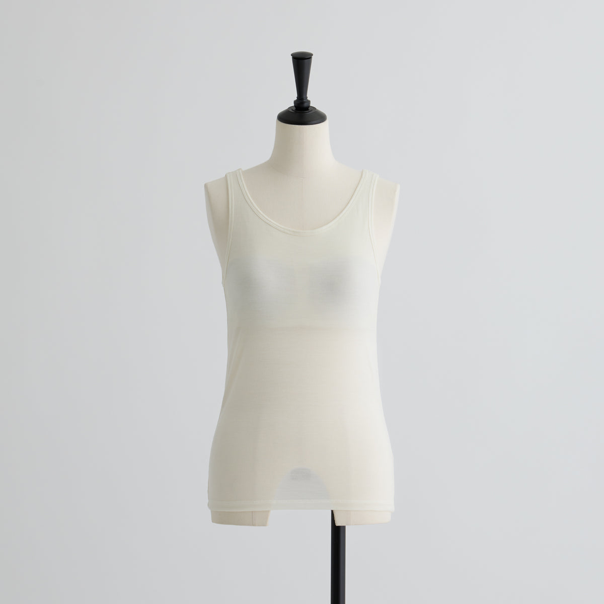 メリノウール100%天竺 タンクトップ, カップ付き, ホワイト／ブラトップ