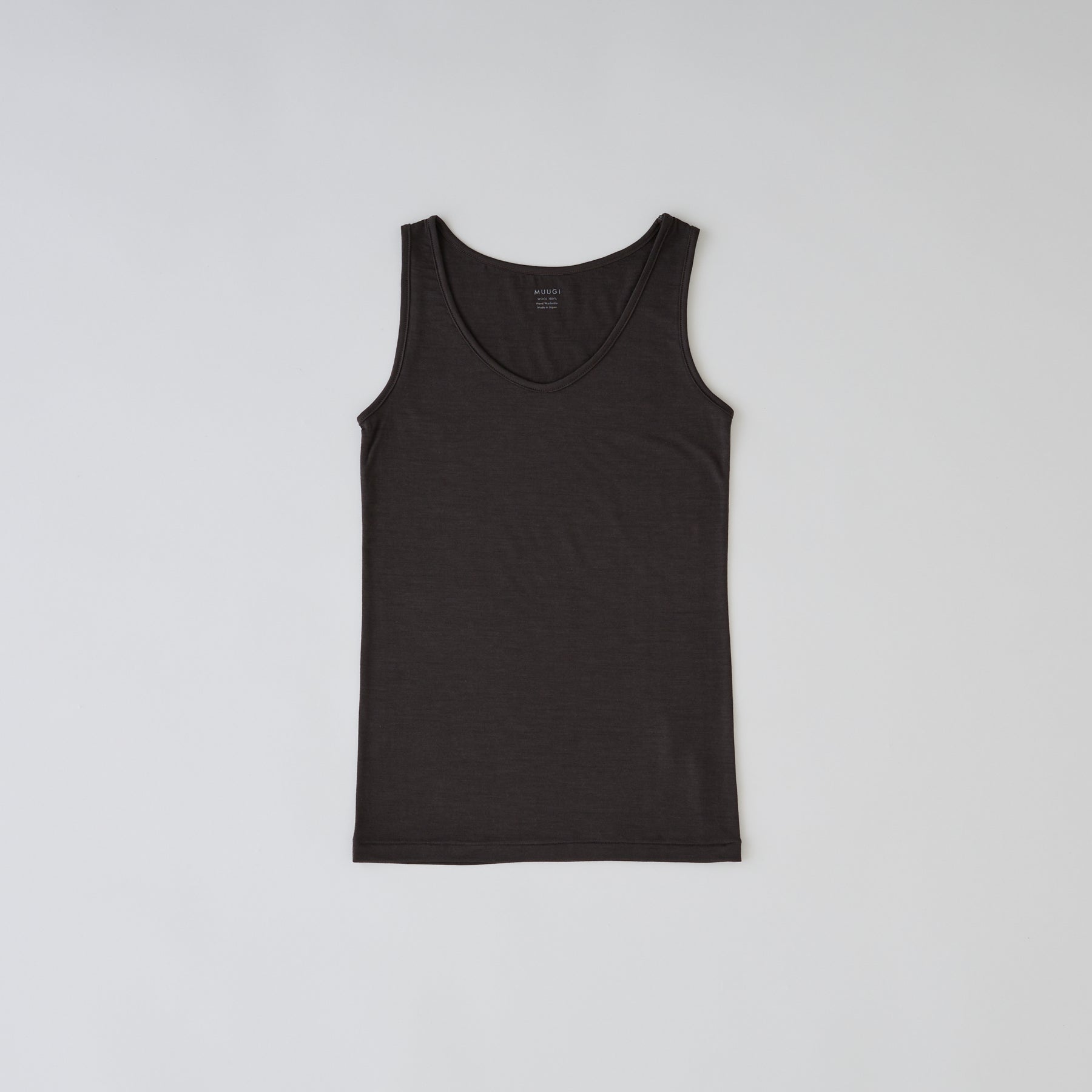 メリノウール100%天竺 タンクトップ, カップなし, チャコール