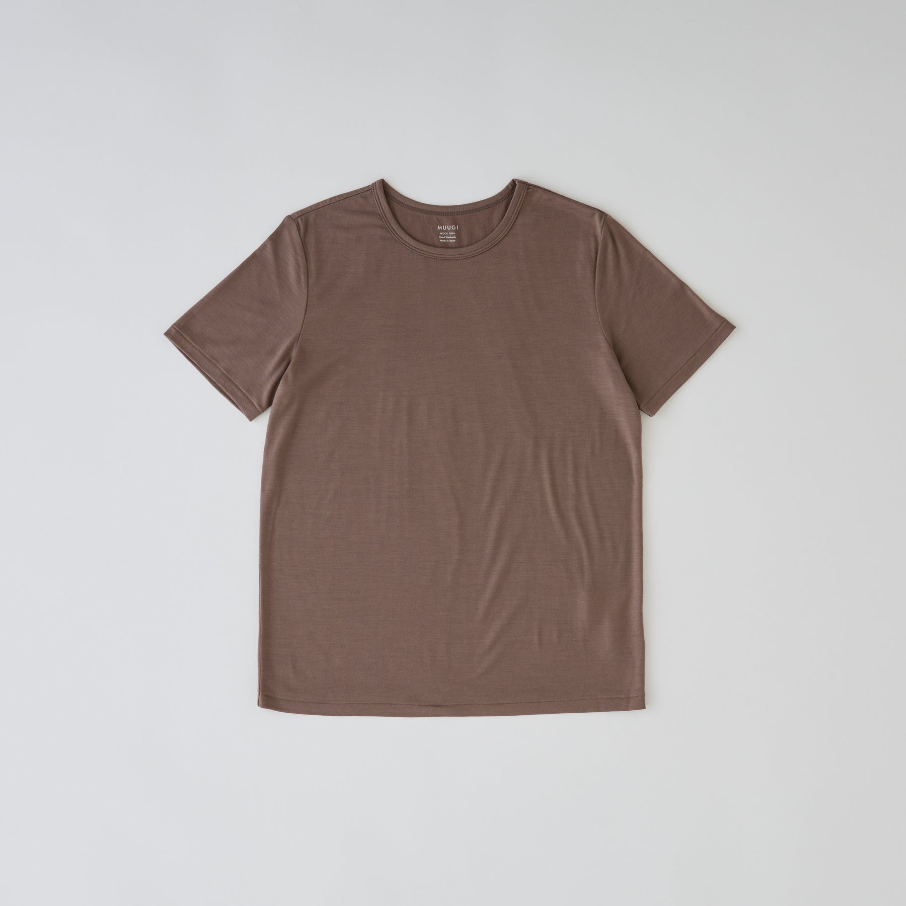 メリノウール100%天竺 クルーネック半袖カットソー, スモーキーココア