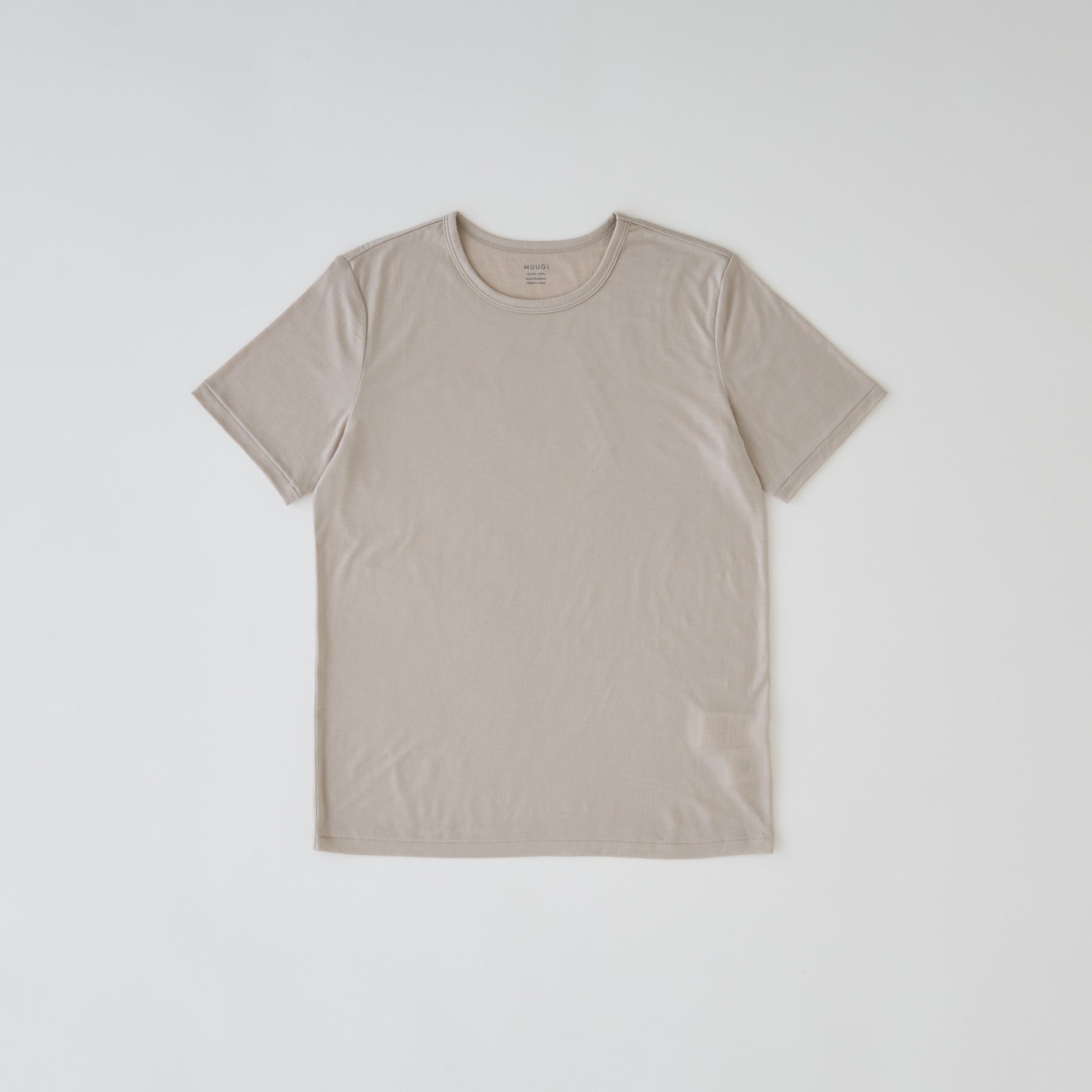 メリノウール100%天竺 クルーネック半袖カットソー, オイスター