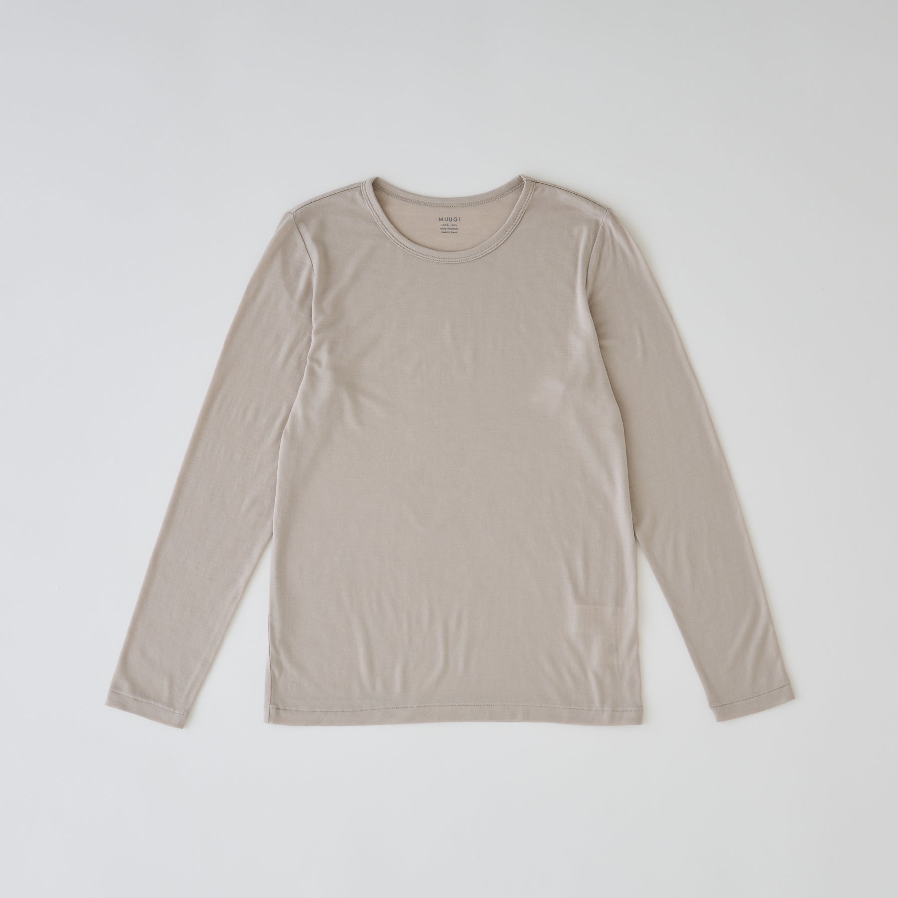 メリノウール100%天竺 クルーネック長袖カットソー, オイスター