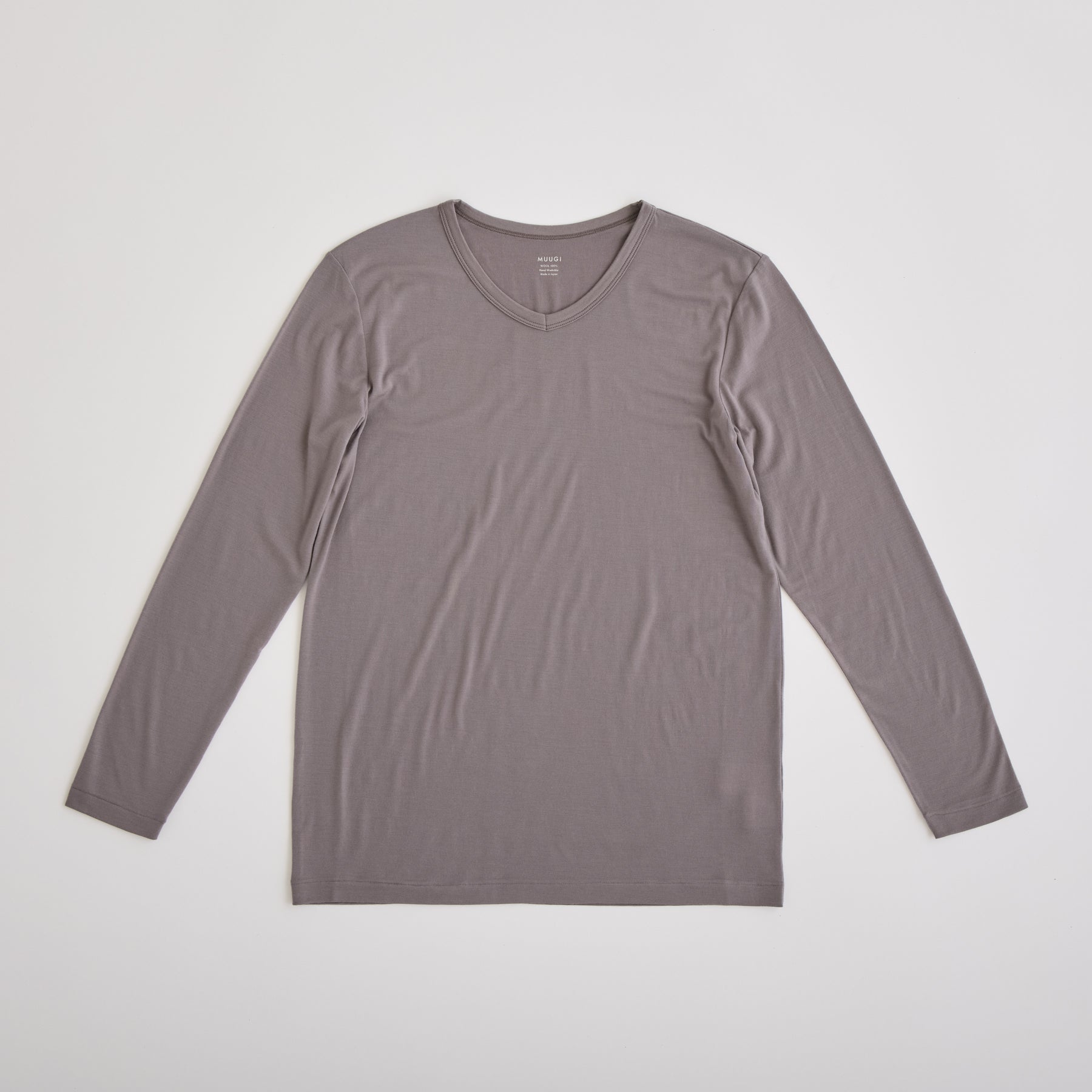 MEN'S メリノウール100%天竺 Vネック長袖Tシャツ, トープ
