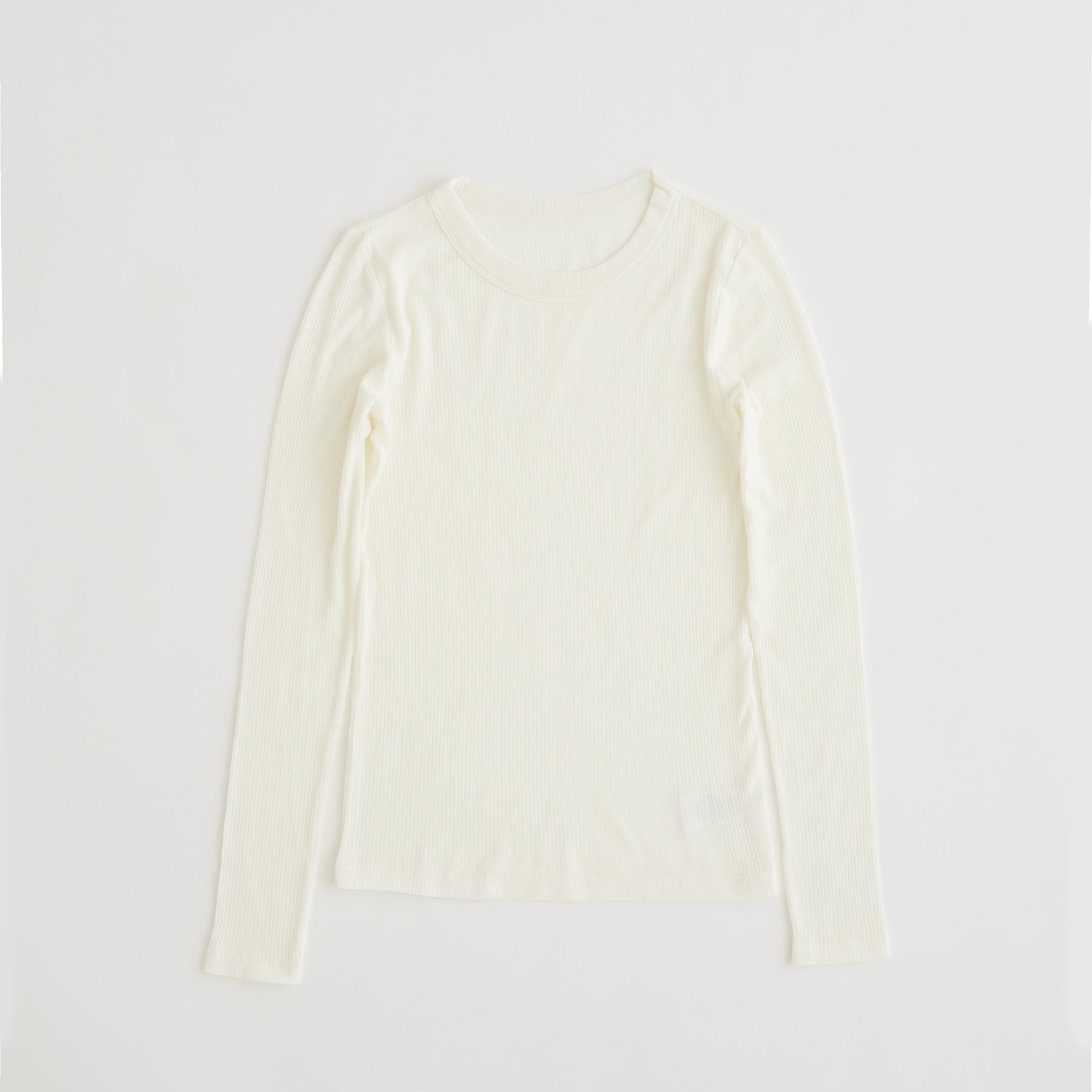 メリノウール100%リブ クルーネックトップ, ホワイト