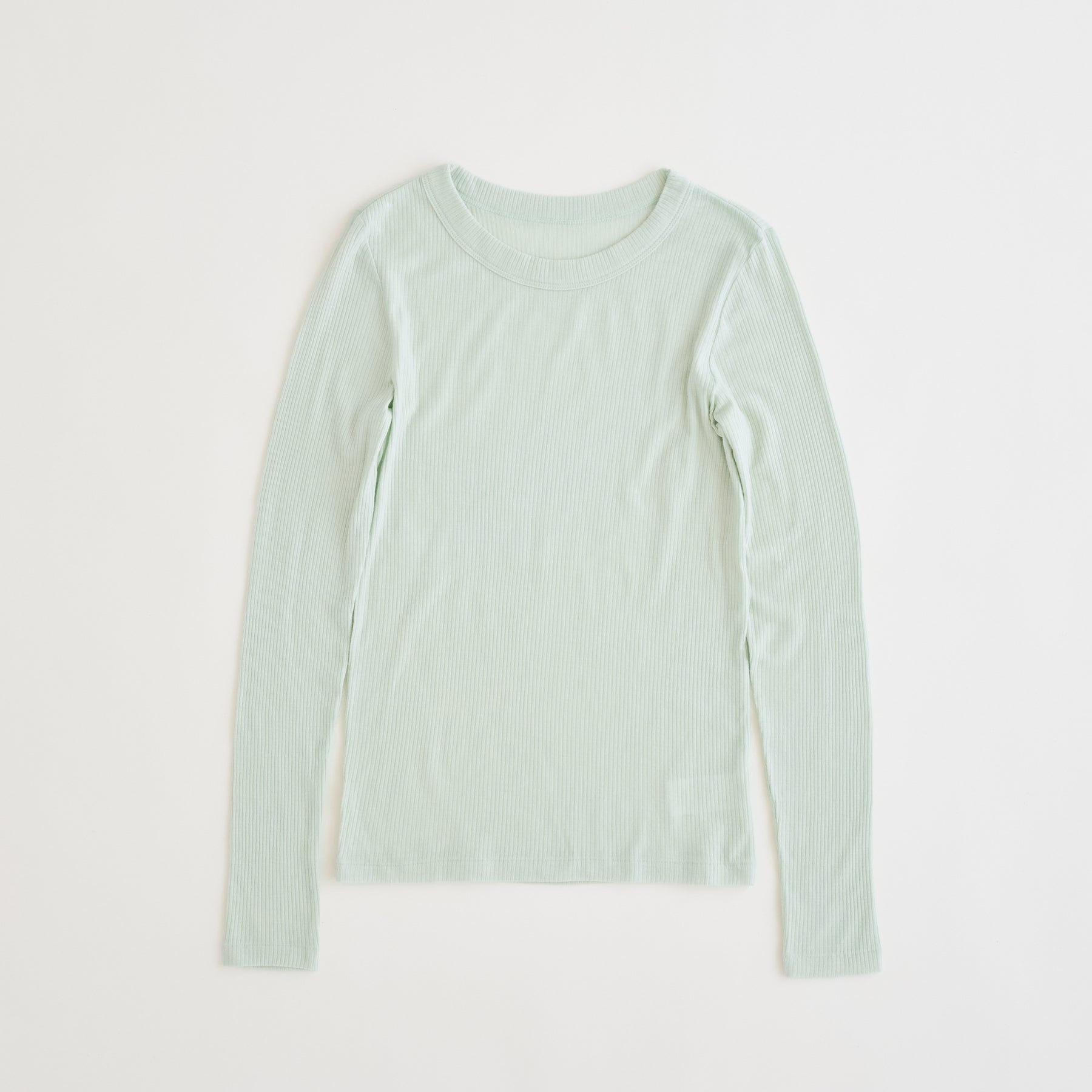 メリノウール100%リブ クルーネックトップ, ペールミント