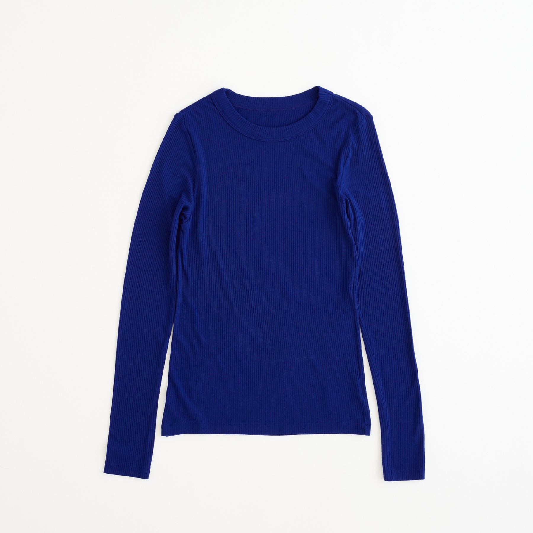 メリノウール100%リブ クルーネックトップ, ロイヤルブルー