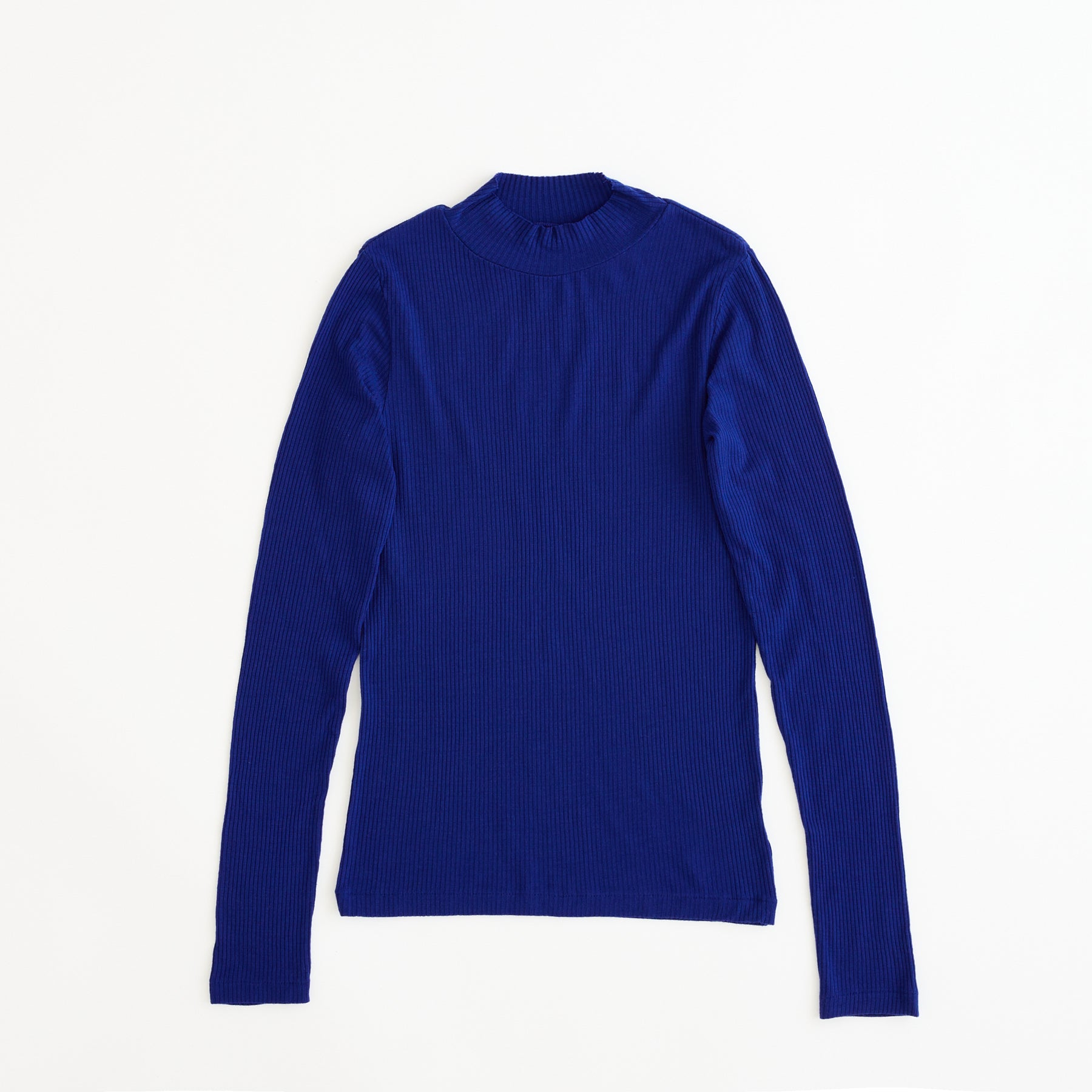 メリノウール100%リブ モックネックトップ, ロイヤルブルー