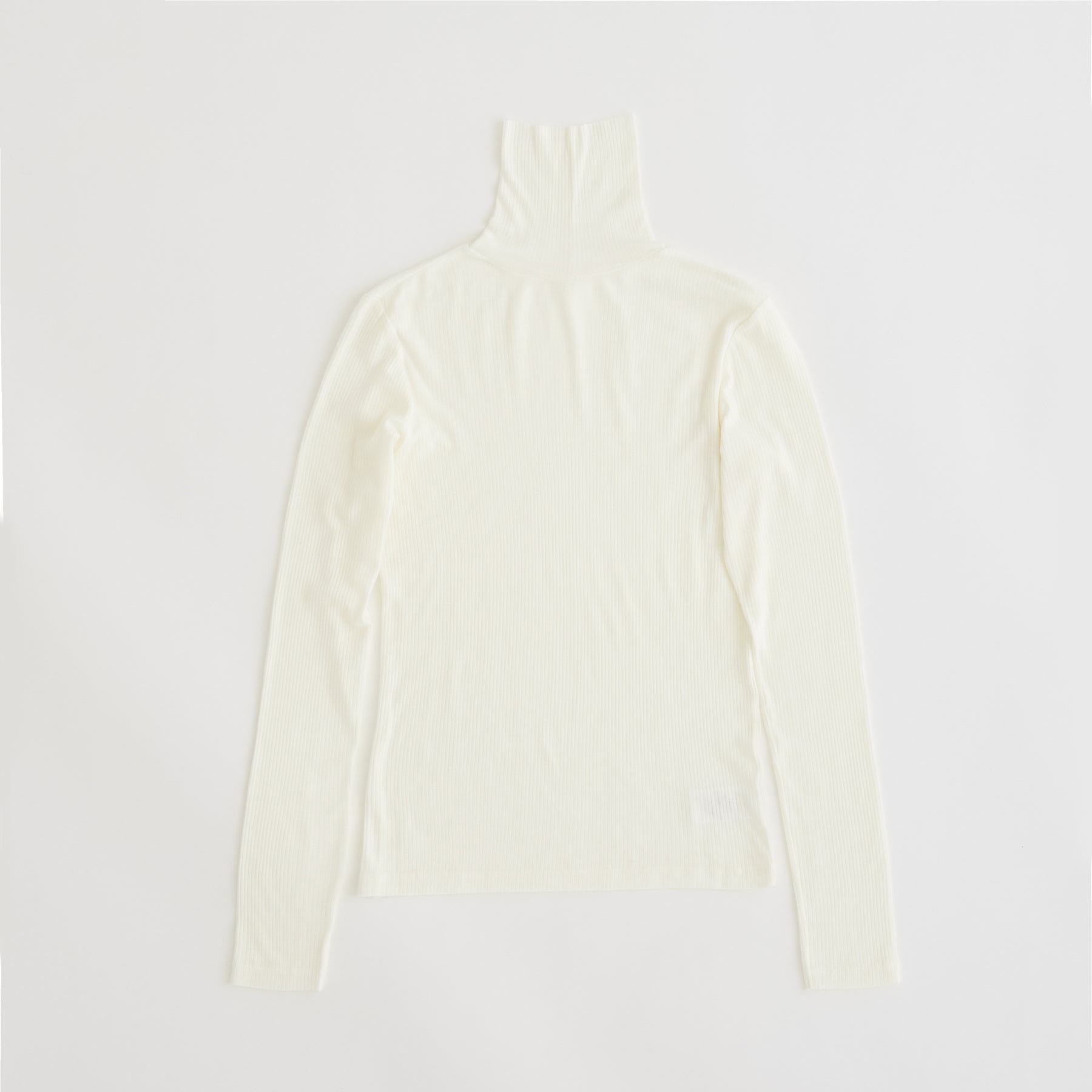 メリノウール100%リブ タートルネックトップ, ホワイト