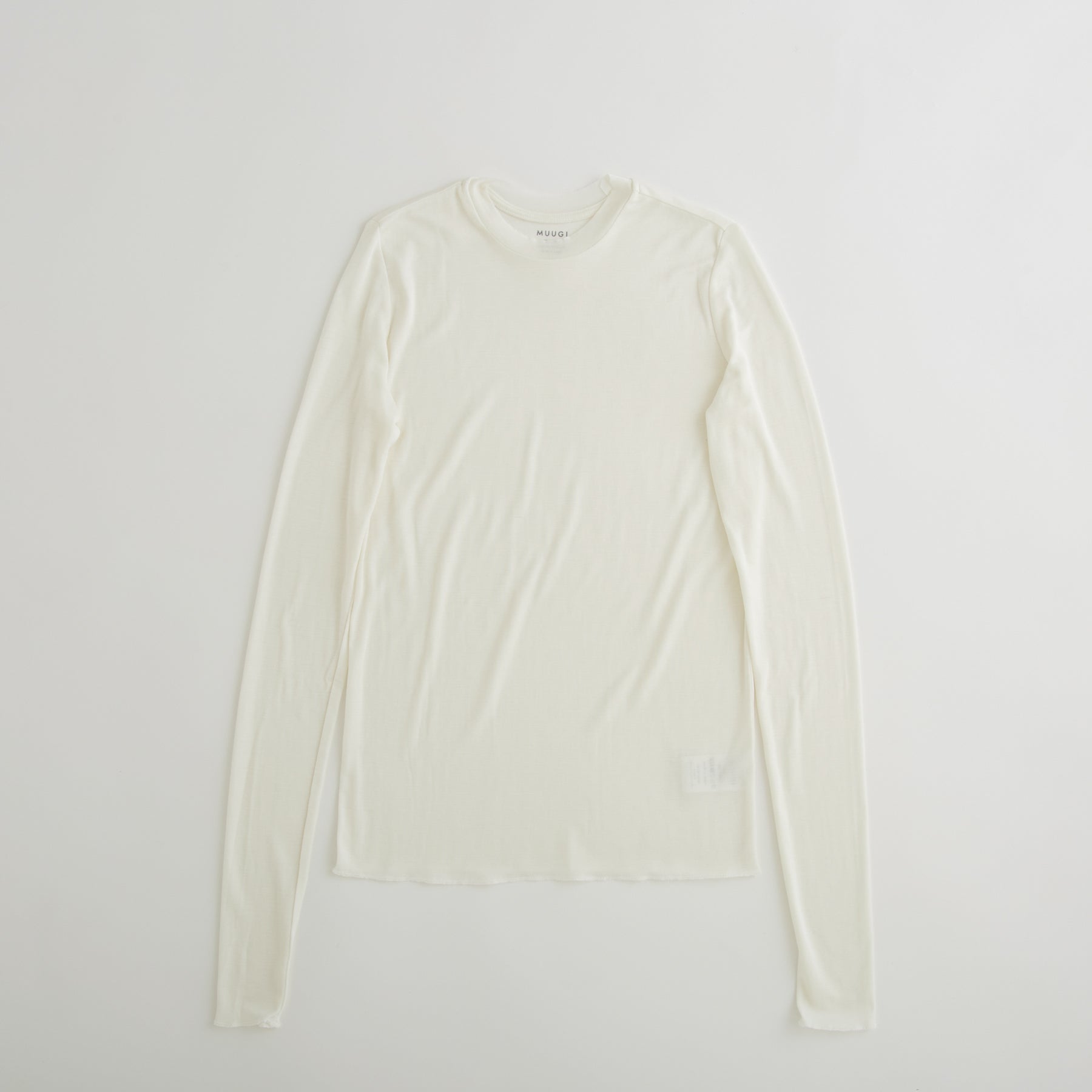 シルク100%クルーネックロングスリーブ, ホワイト(前)