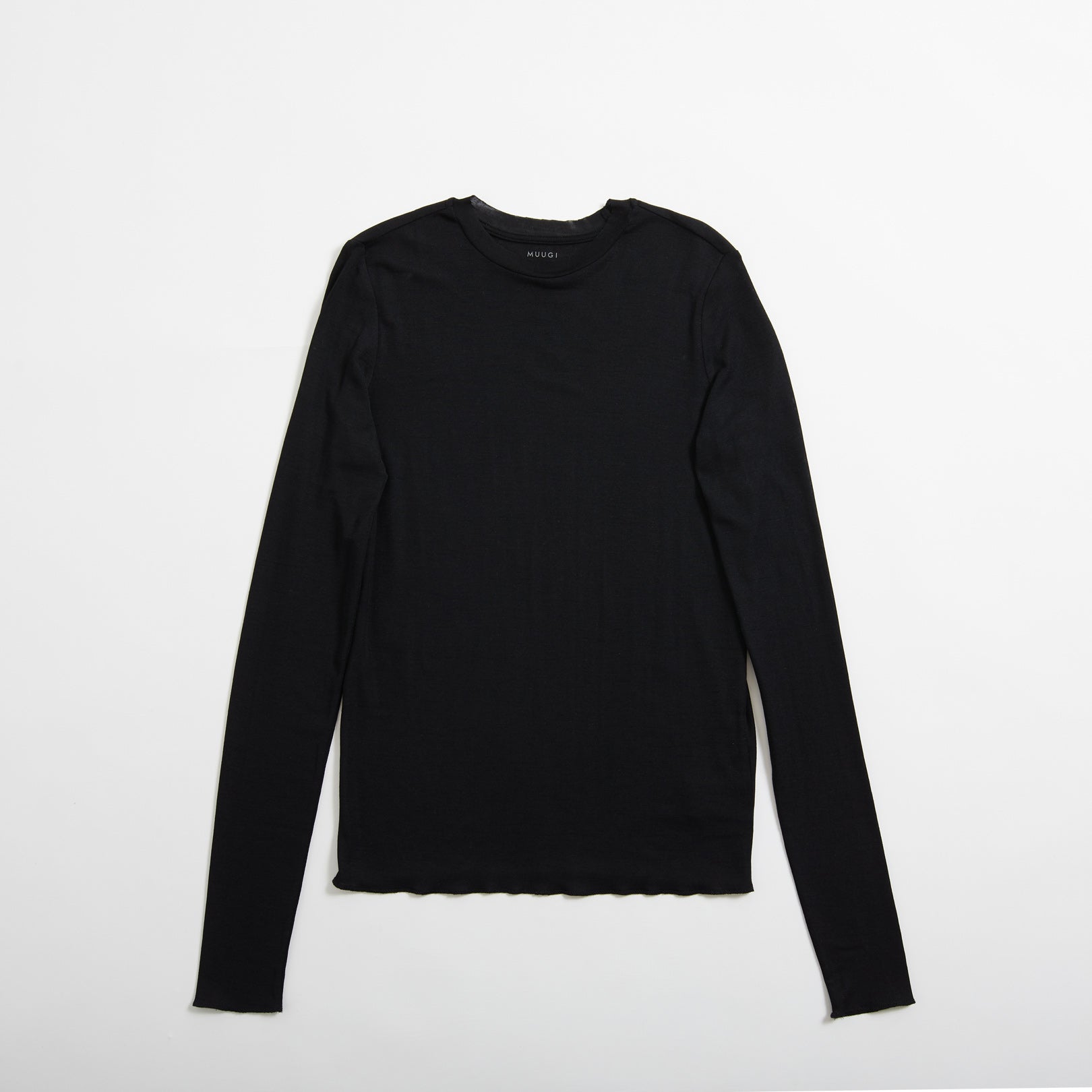 シルク100%クルーネックロングスリーブ, ブラック(前)