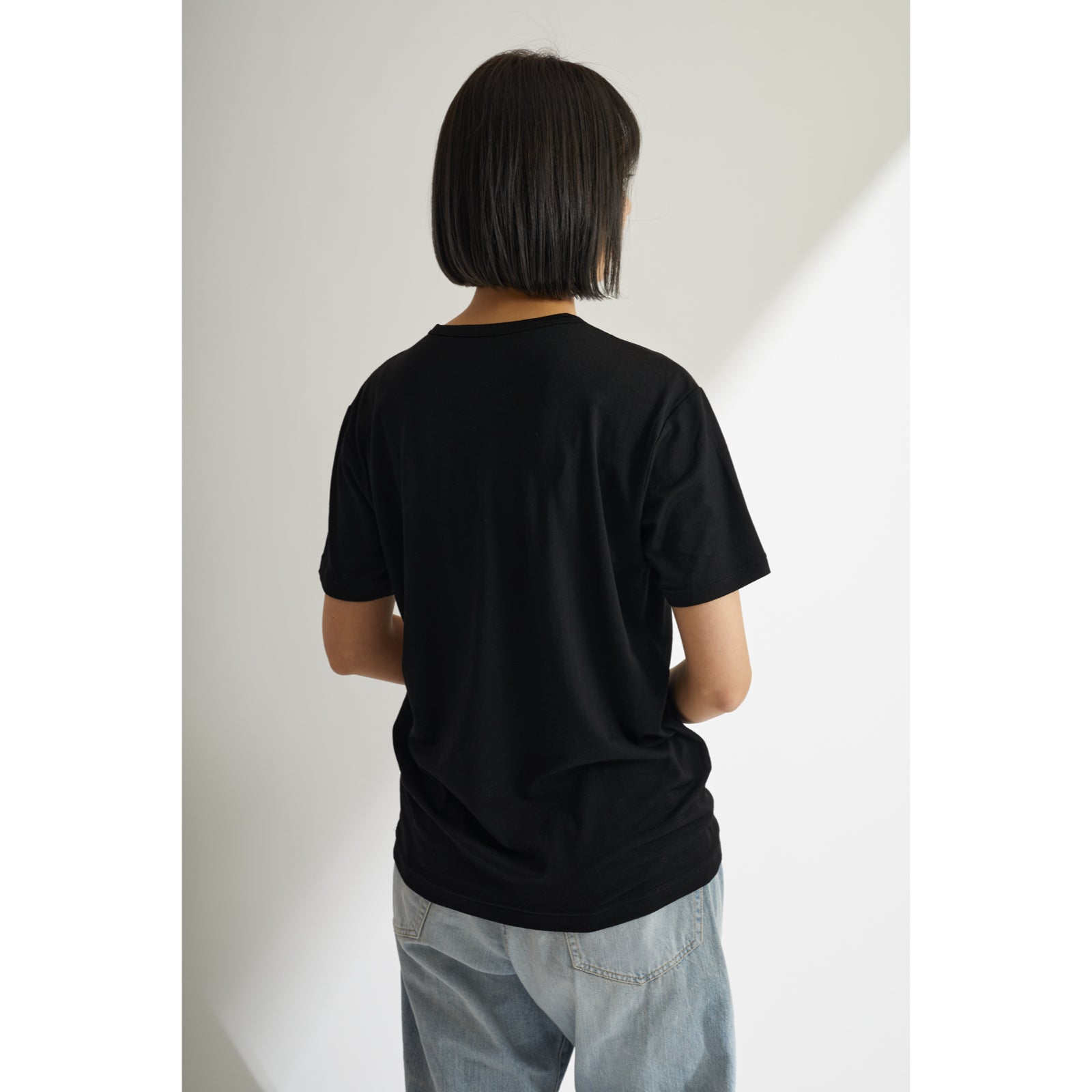 MEN'S メリノウール100%天竺 半袖Tシャツ, ブラック