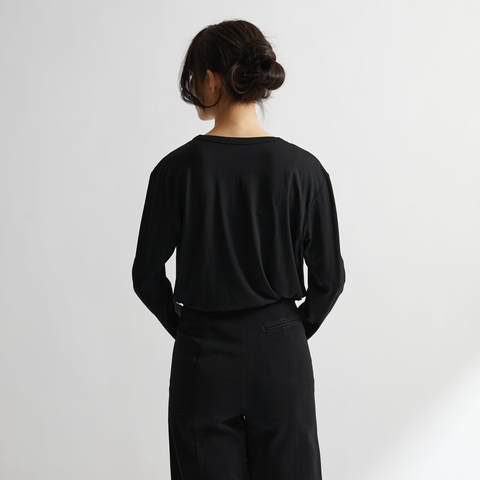 MEN'S メリノウール100%天竺 Vネック長袖Tシャツ, トープ