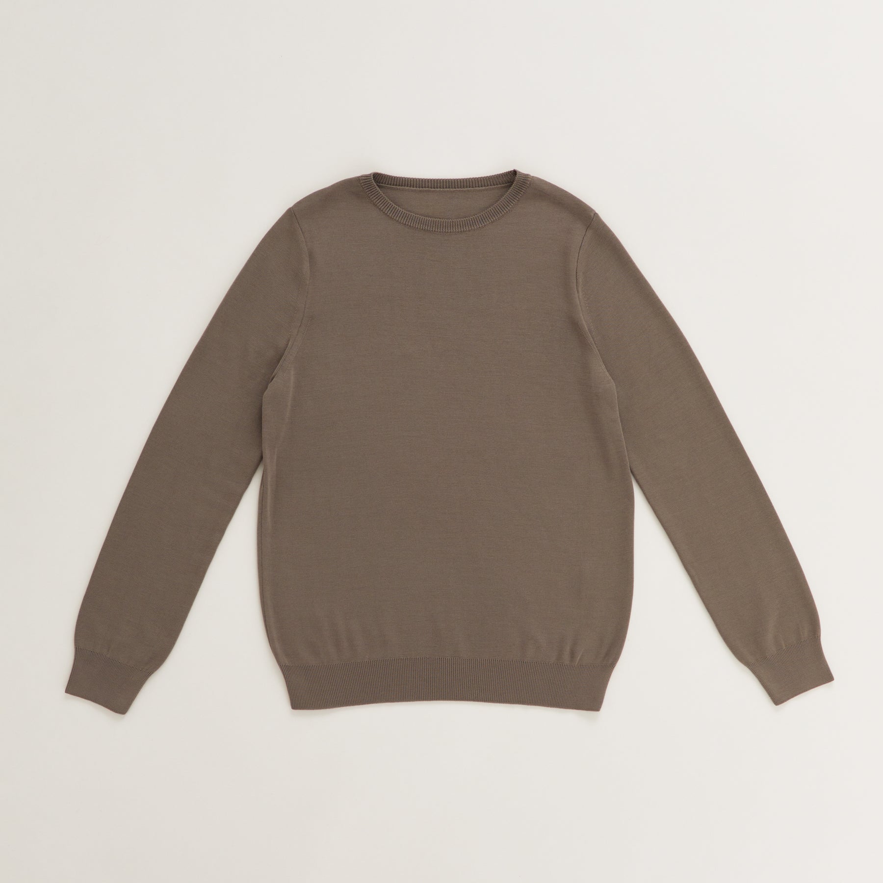 18G Full-Needles Silk Knit Crew Neck Pullover in Moss Gray