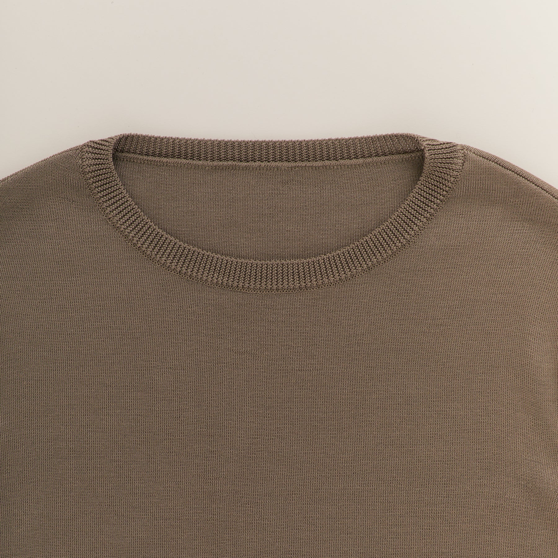 18G Full-Needles Silk Knit Crew Neck Pullover in Moss Gray