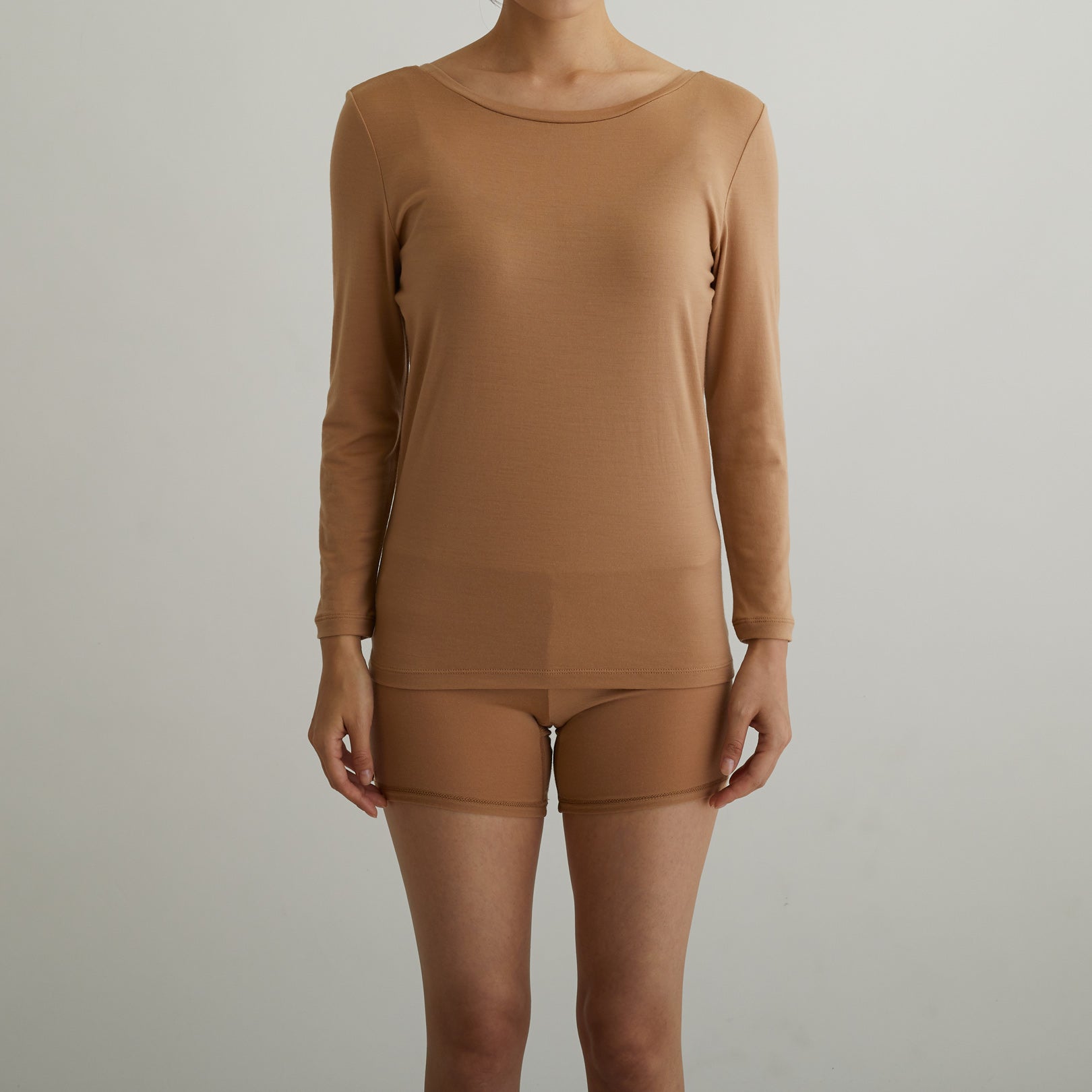 メリノウール100%天竺 2分丈インナーボトム, 2022年モデル, キャメル