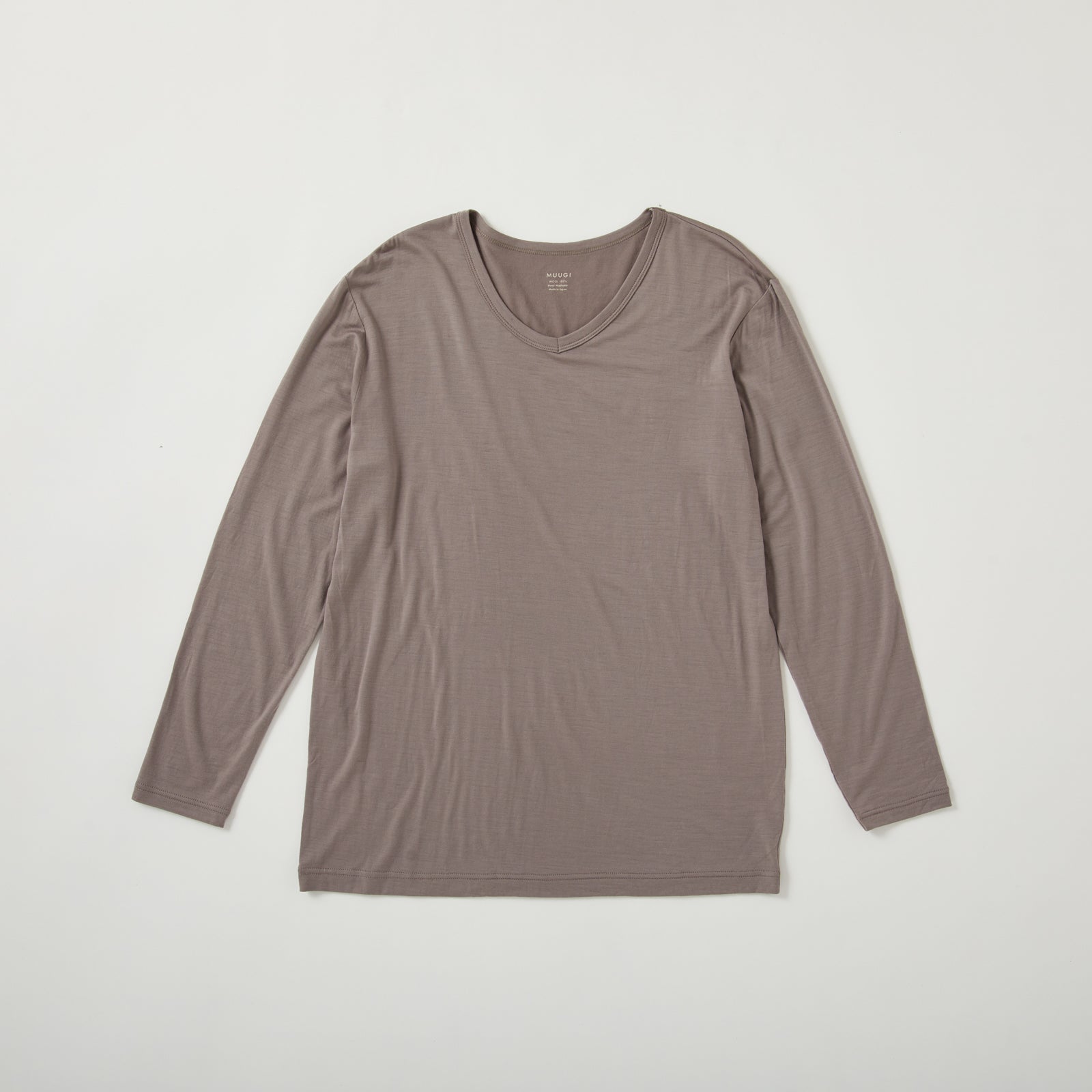 MEN'S メリノウール100%天竺 Vネック長袖Tシャツ - 2サイズ・3色