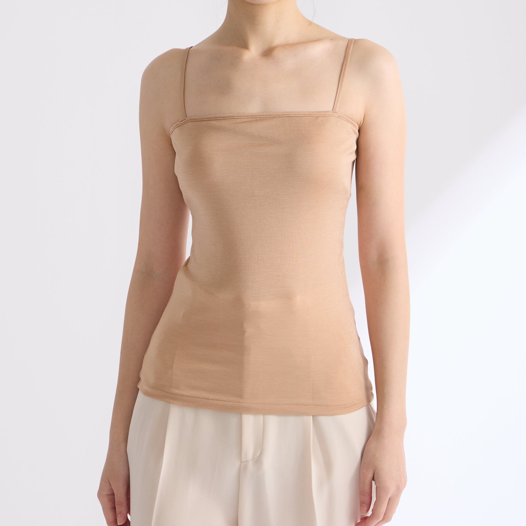 100% Silk Bare Camisole with Bra in Camel