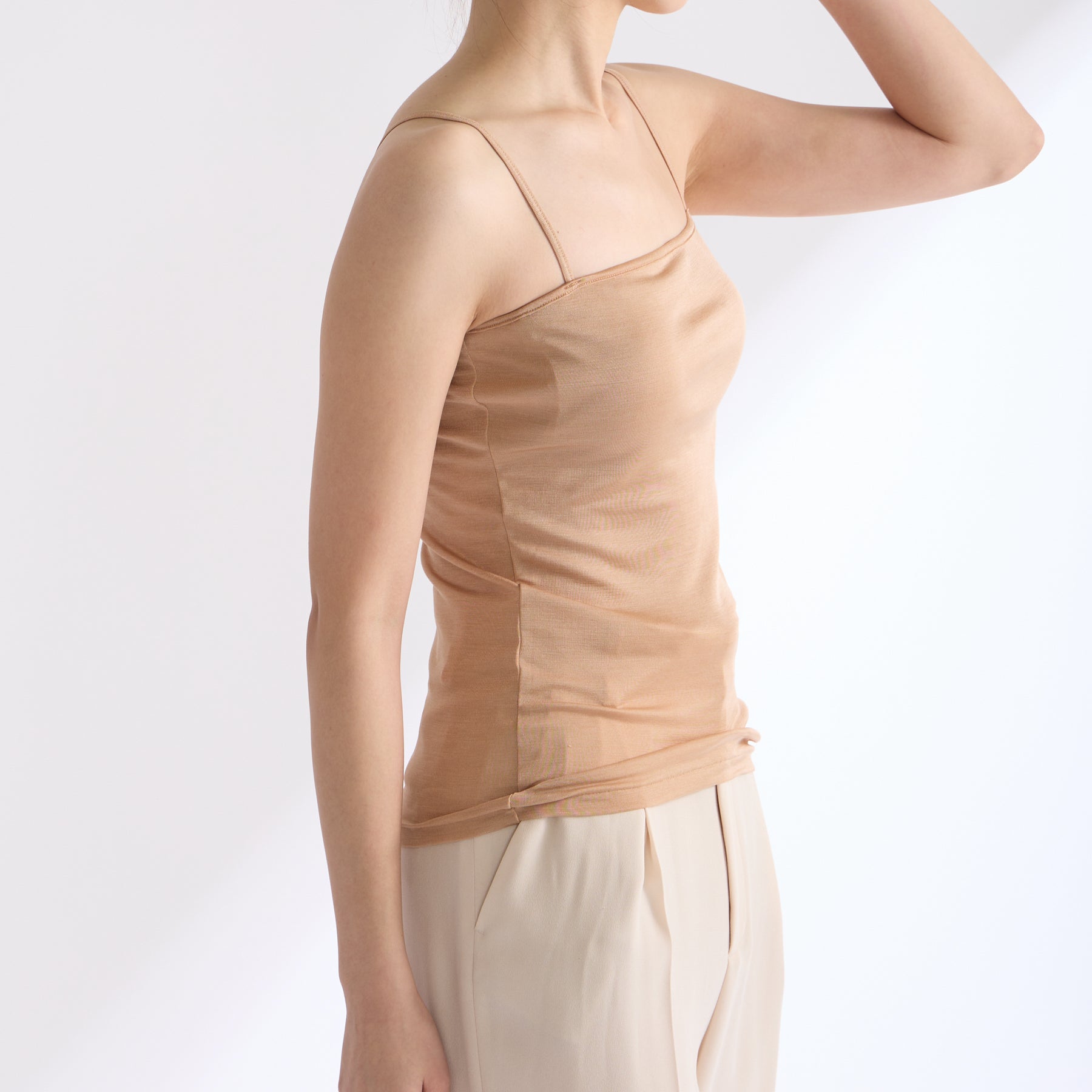 100% Silk Bare Camisole with Bra in Camel