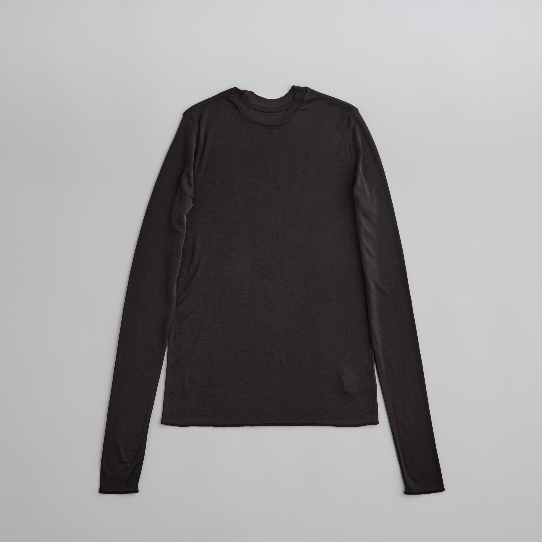 100% Silk Crew Neck Long Sleeve Top in Charcoal
