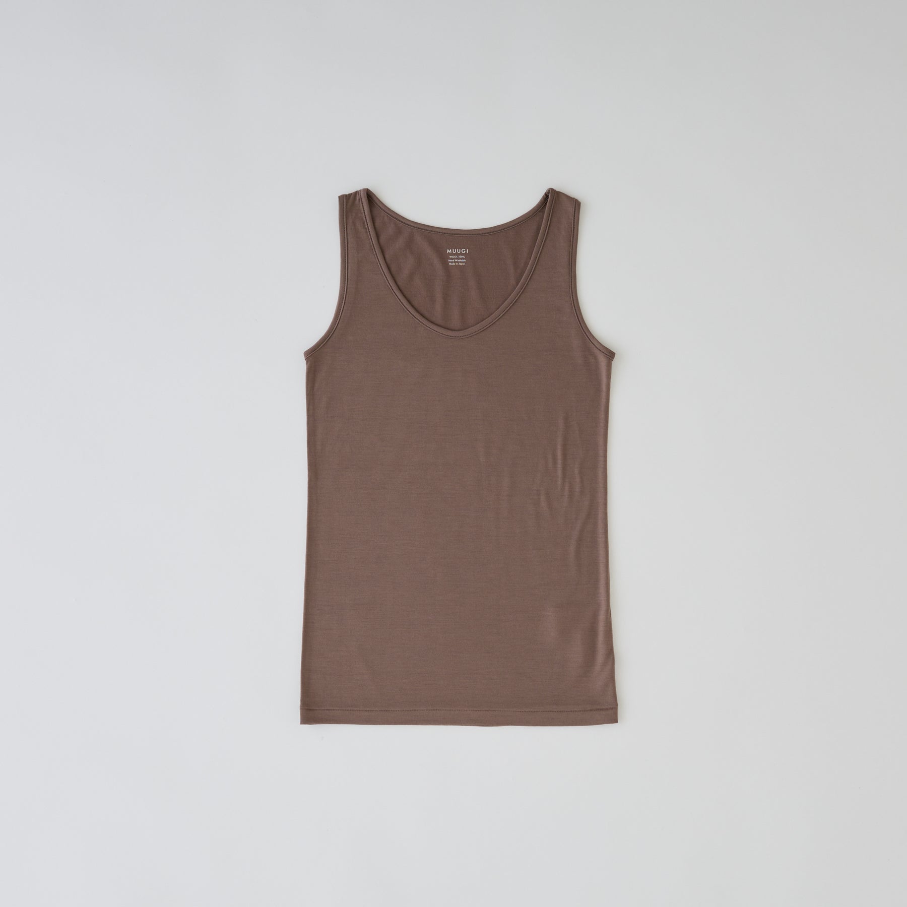 メリノウール100%天竺 タンクトップ, カップなし, スモーキーココア