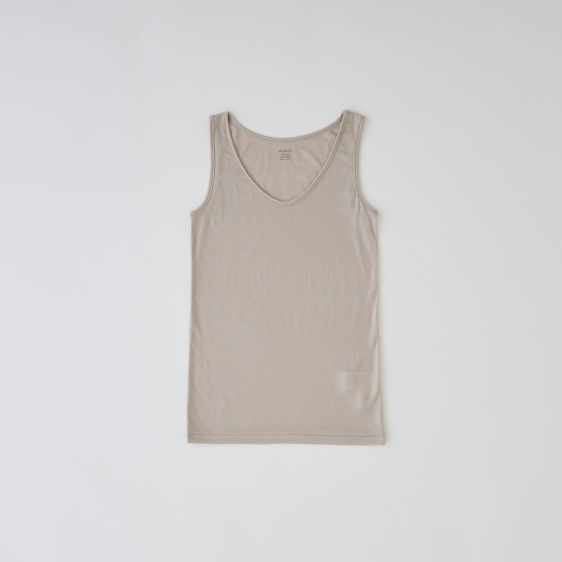 メリノウール100%天竺 タンクトップ, カップなし, オイスター