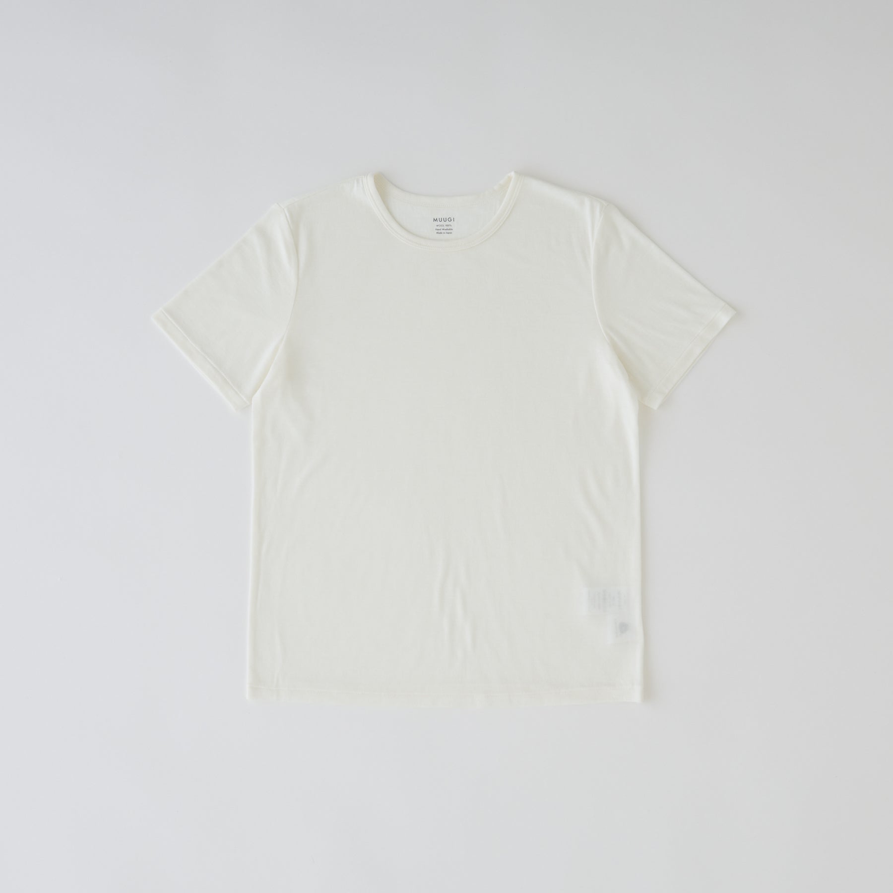 メリノウール100%天竺 クルーネック半袖カットソー, ホワイト