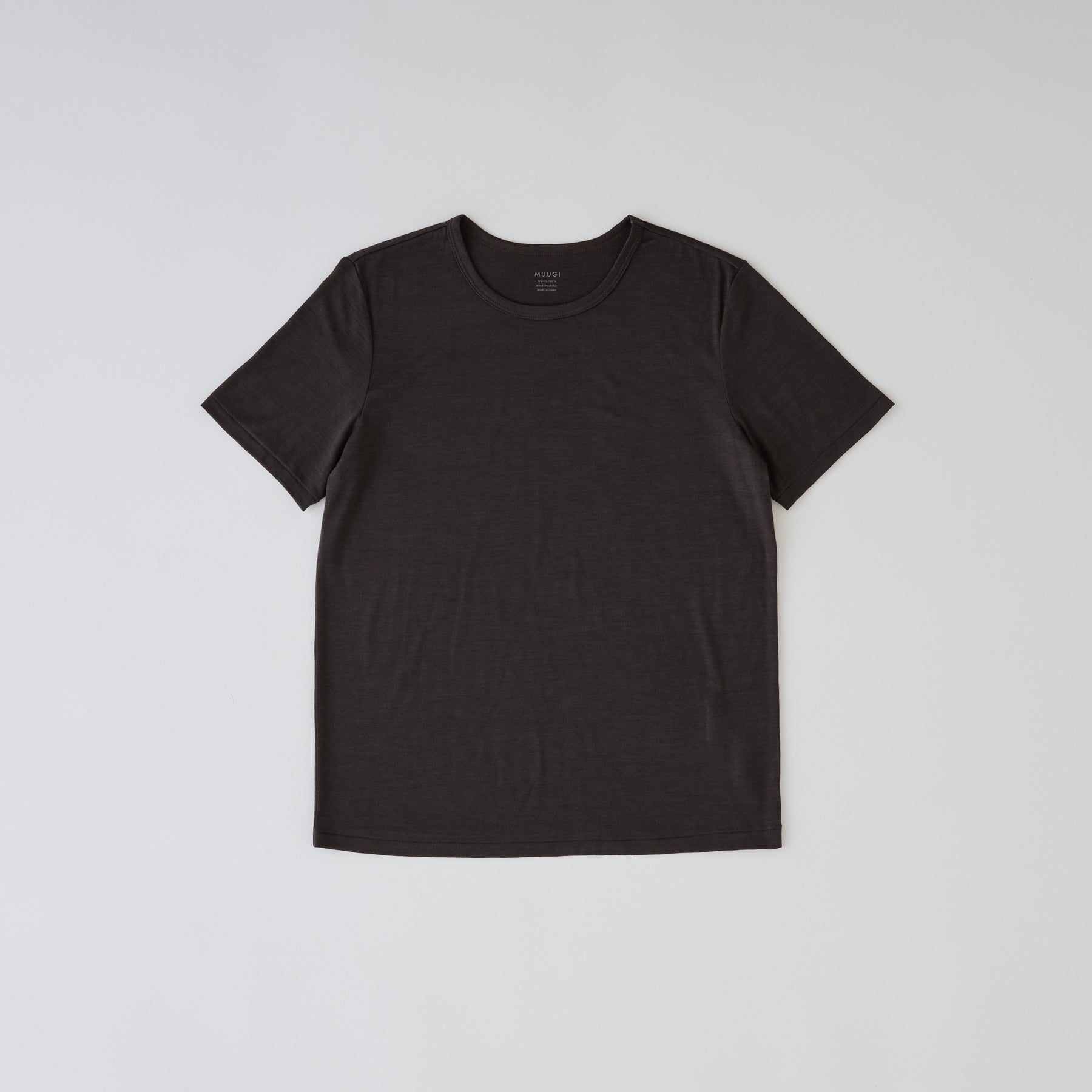 メリノウール100%天竺 クルーネック半袖カットソー, チャコール