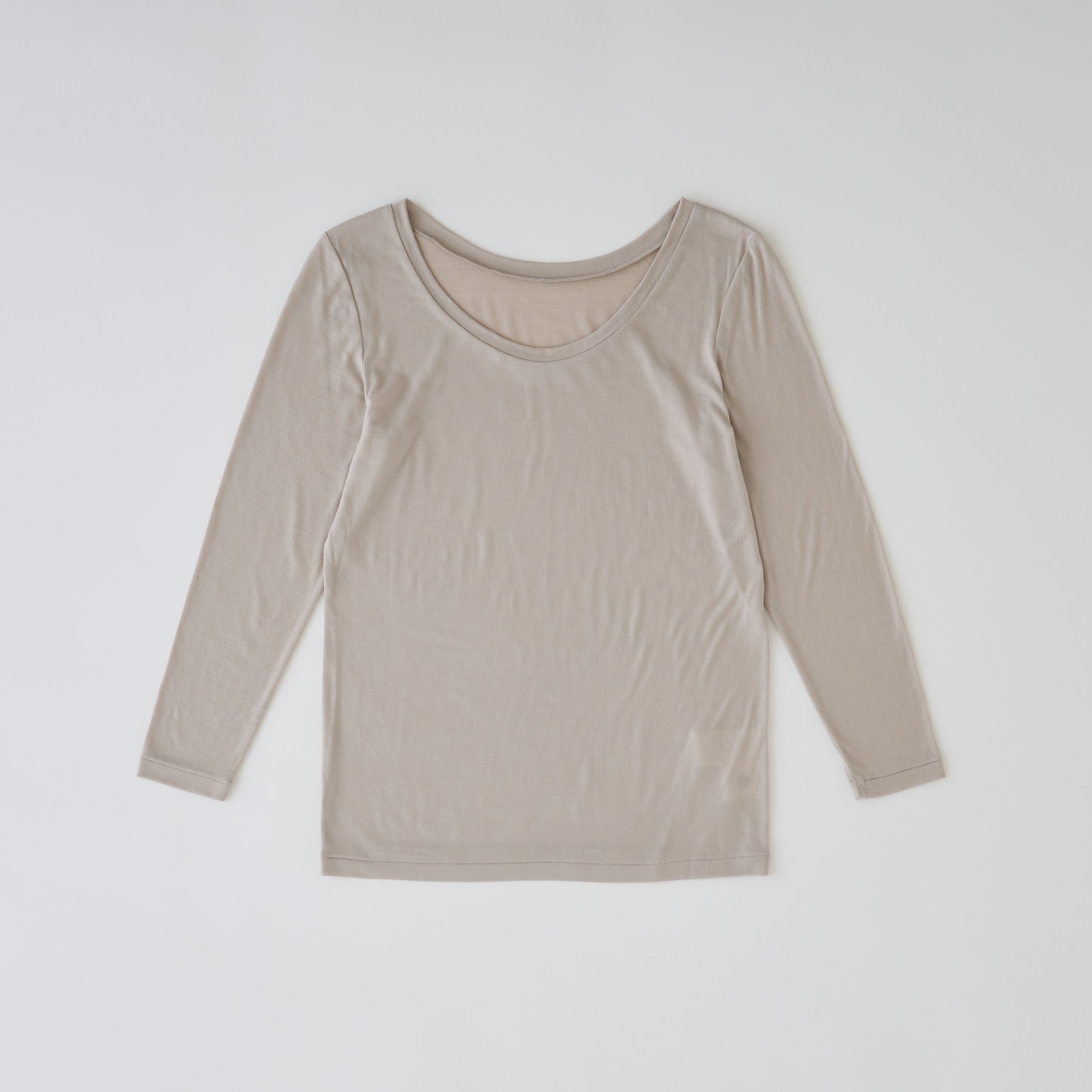 メリノウール100%天竺 2way長袖カットソー, オイスター