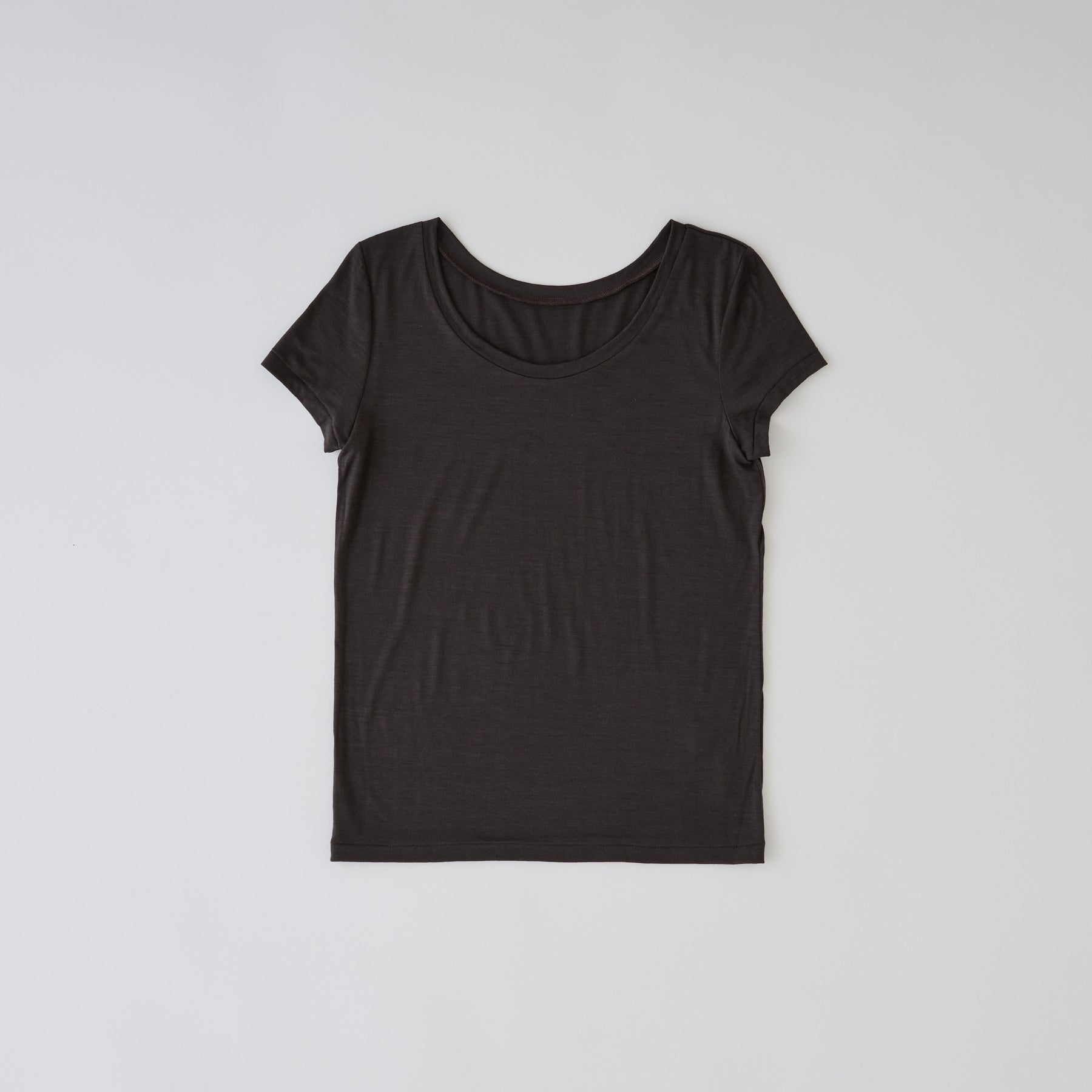 メリノウール100%天竺 2way半袖カットソー, チャコール