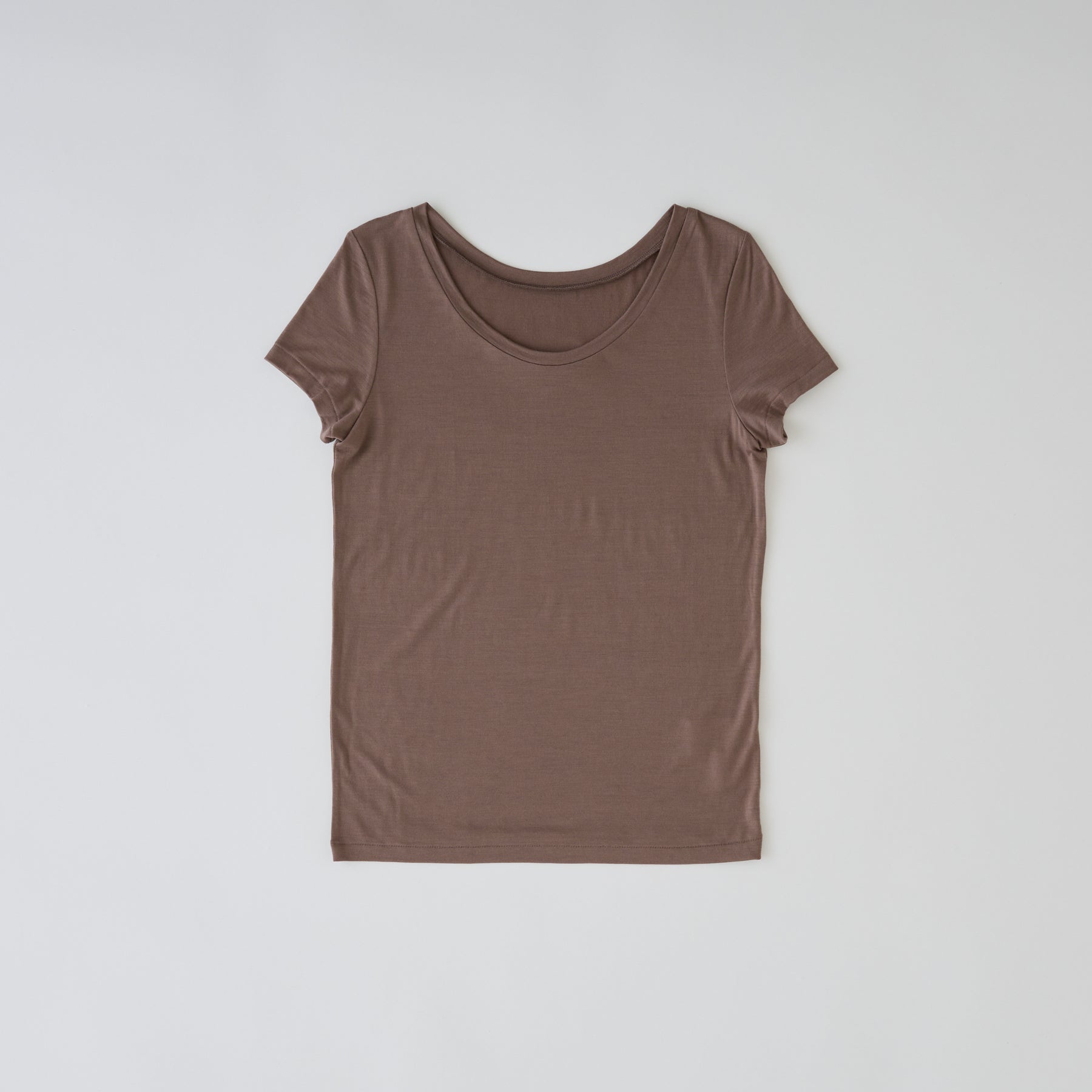 メリノウール100%天竺 2way半袖カットソー, スモーキーココア