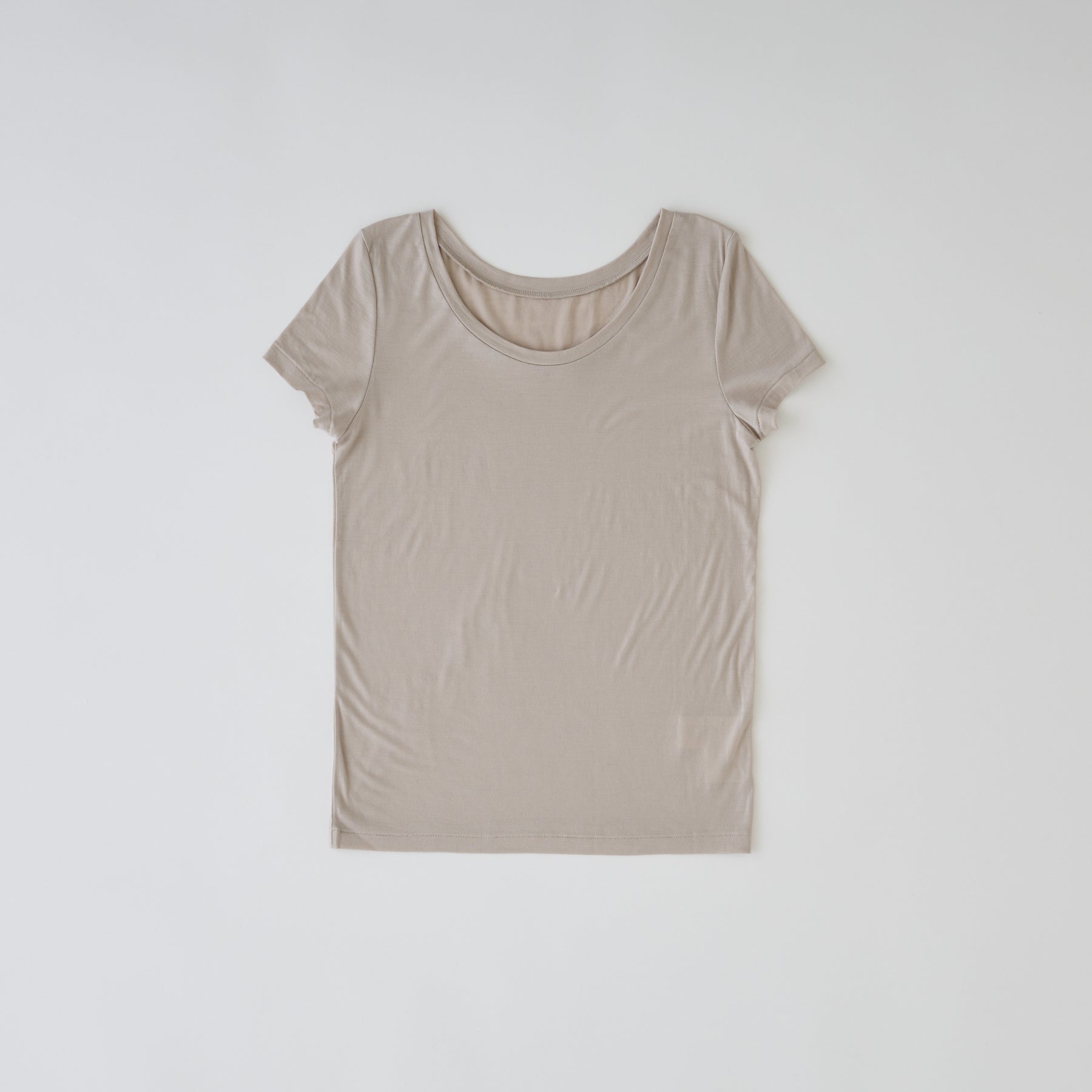 メリノウール100%天竺 2way半袖カットソー, オイスター