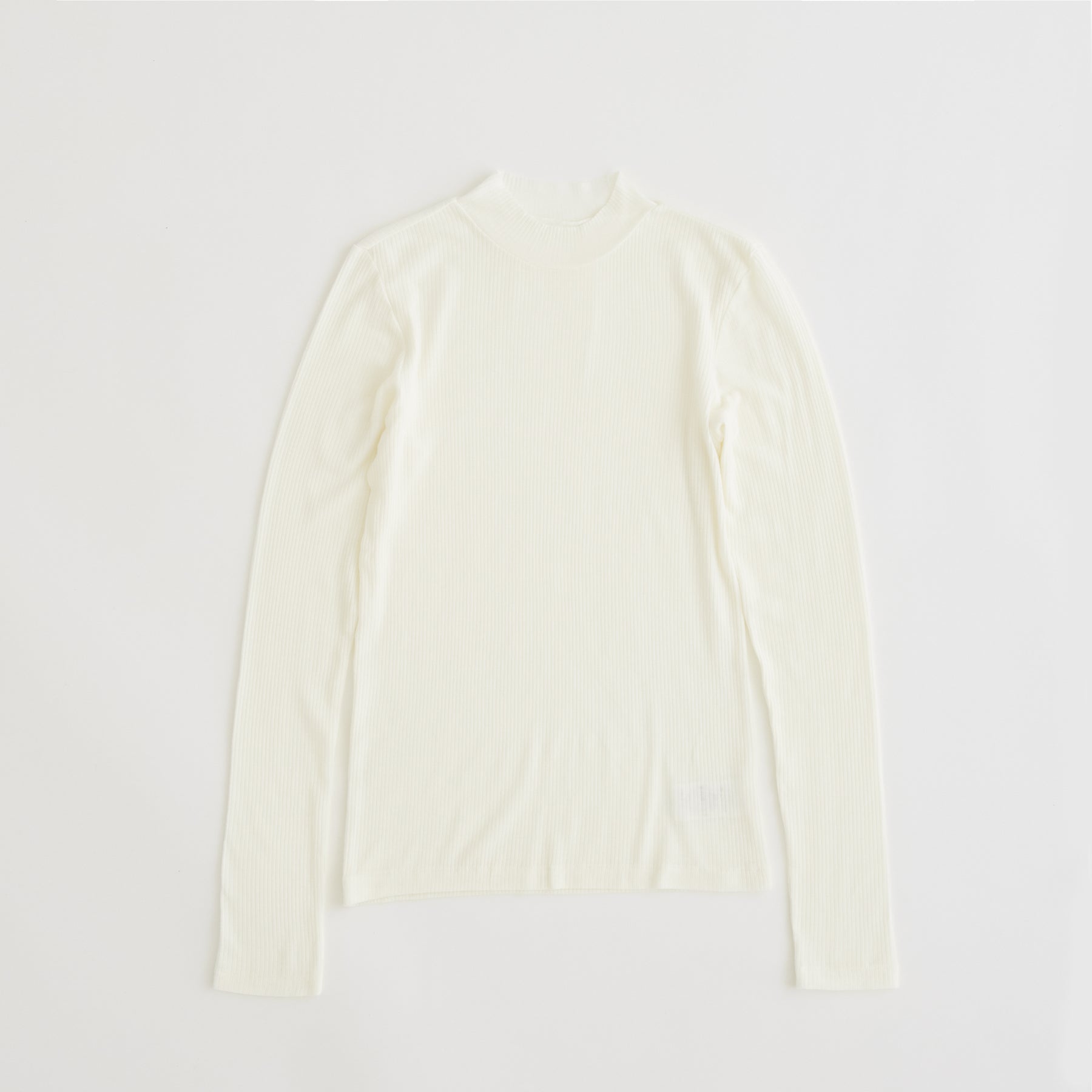 メリノウール100%リブ モックネックトップ, ホワイト