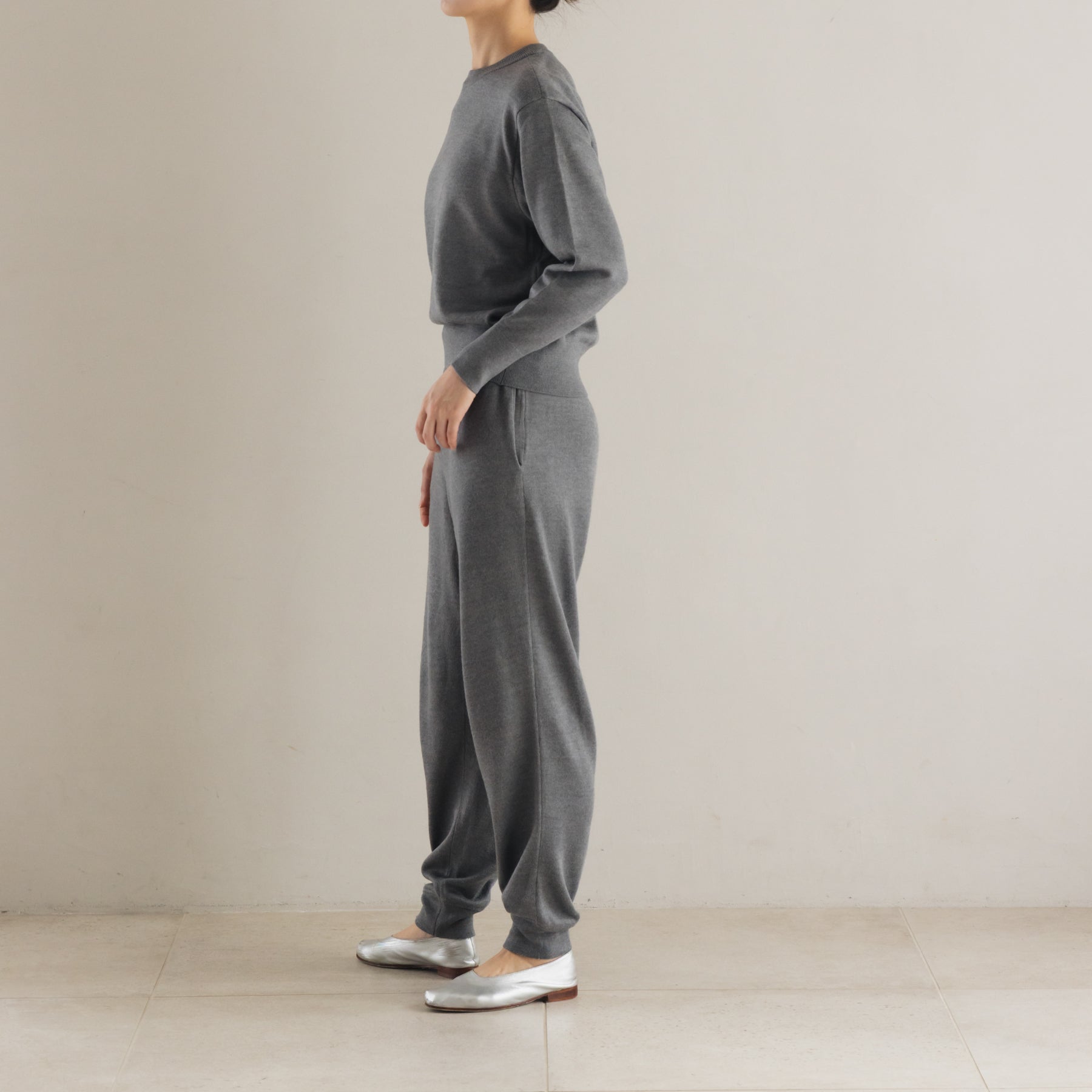 起毛シルクニット クルーネックプルオーバー, ミディアムグレー