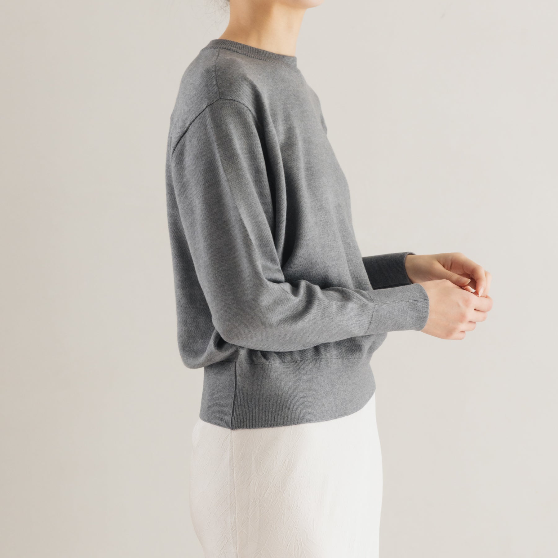 起毛シルクニット クルーネックプルオーバー, ミディアムグレー