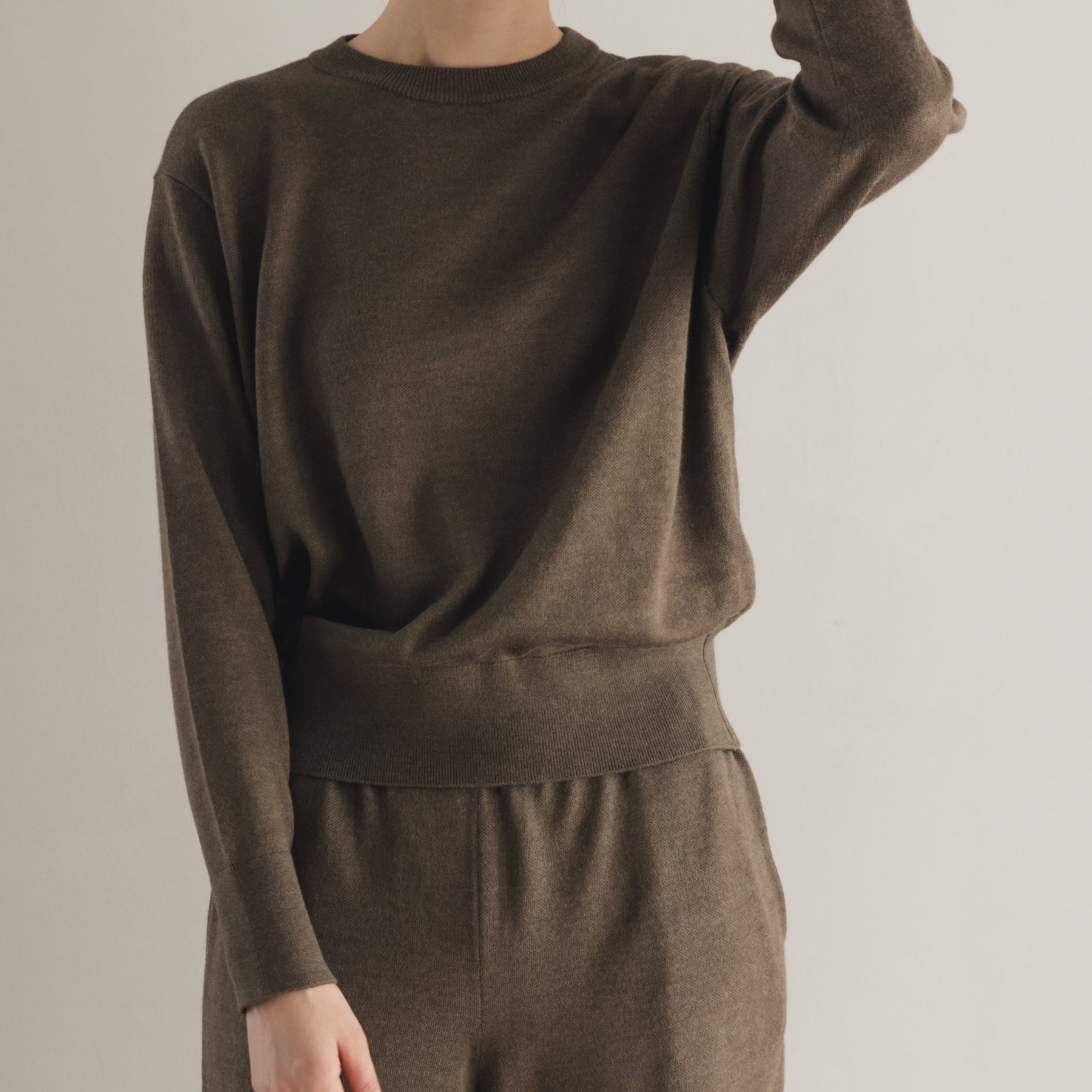 起毛シルクニット クルーネックプルオーバー, ブラウン