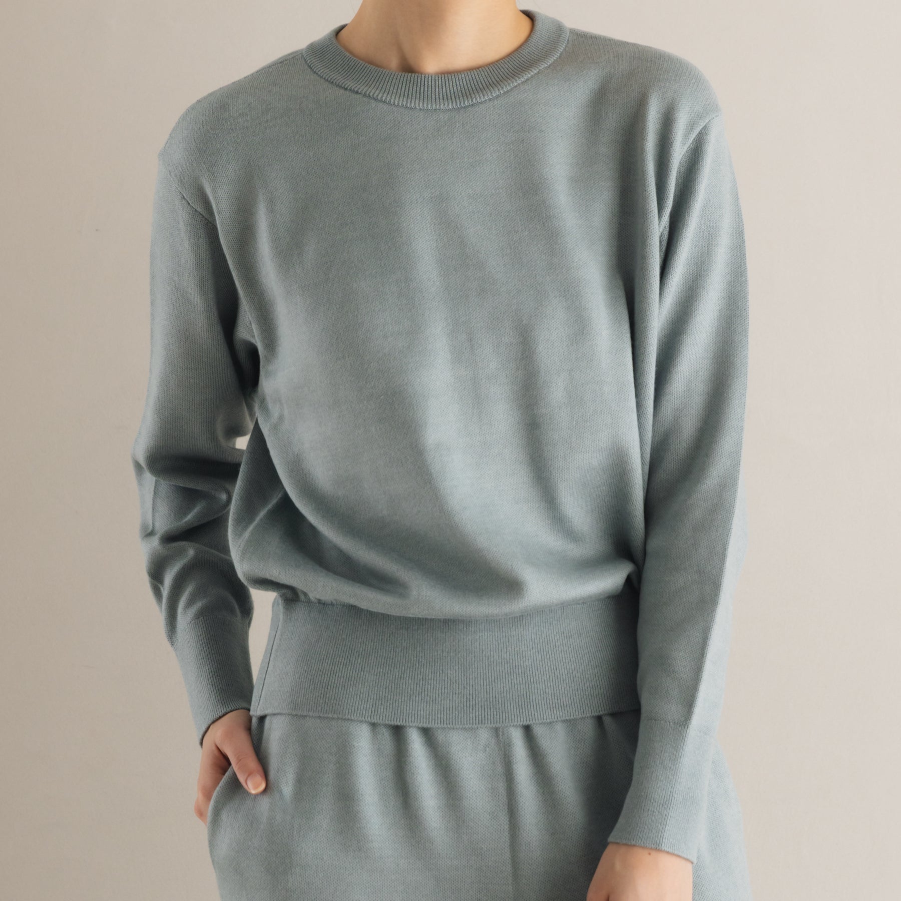 起毛シルクニット クルーネックプルオーバー, セージ