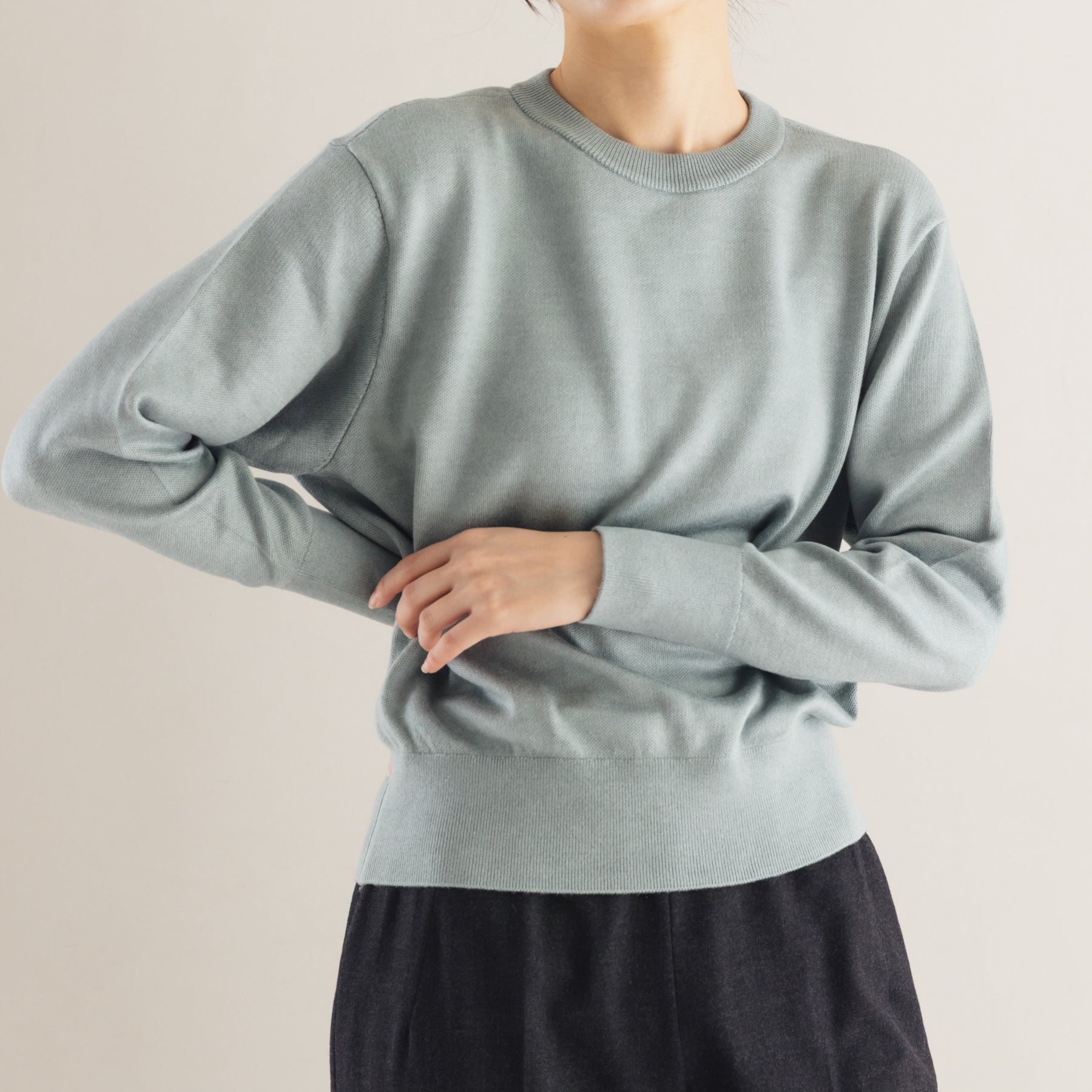 起毛シルクニット クルーネックプルオーバー, セージ