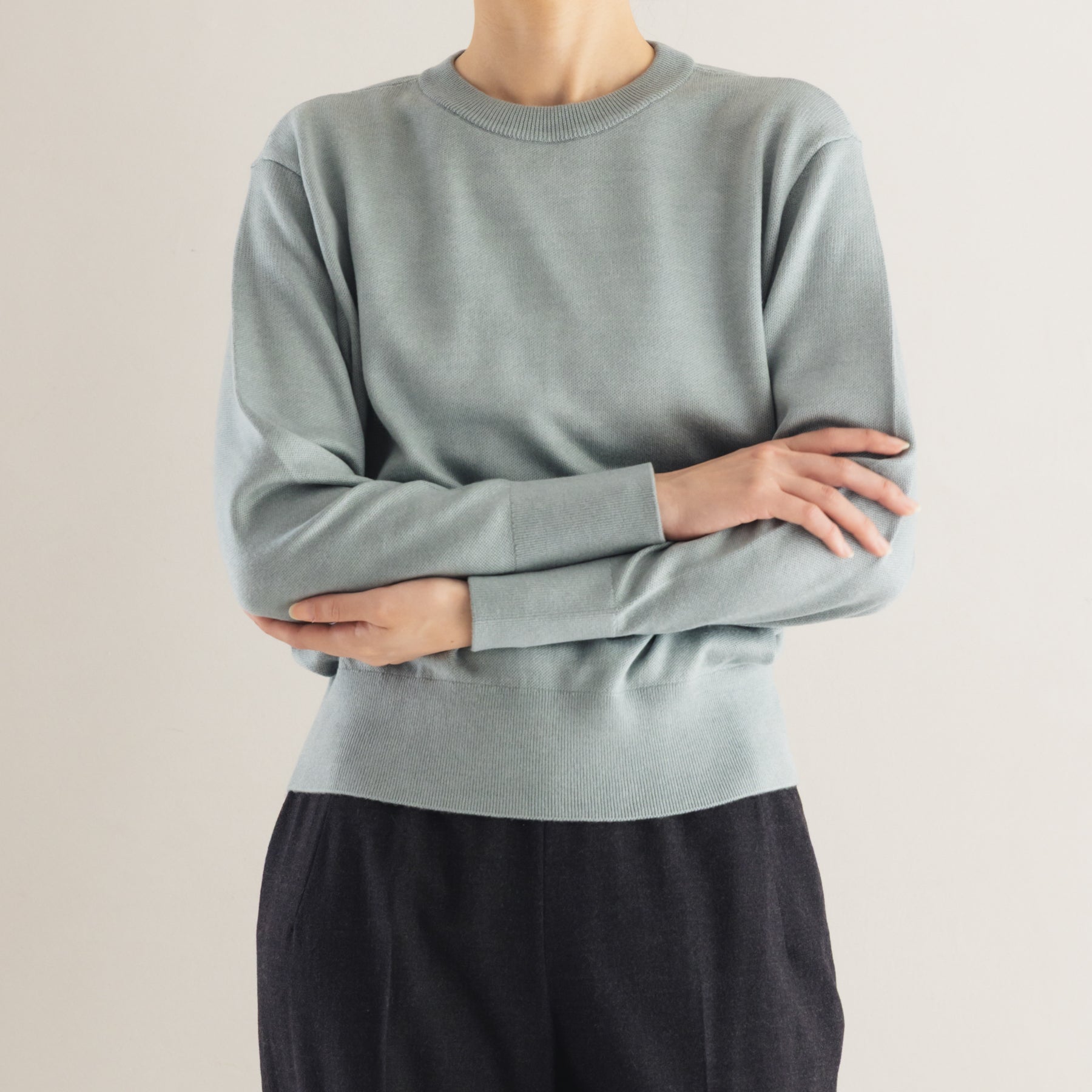 起毛シルクニット クルーネックプルオーバー, セージ