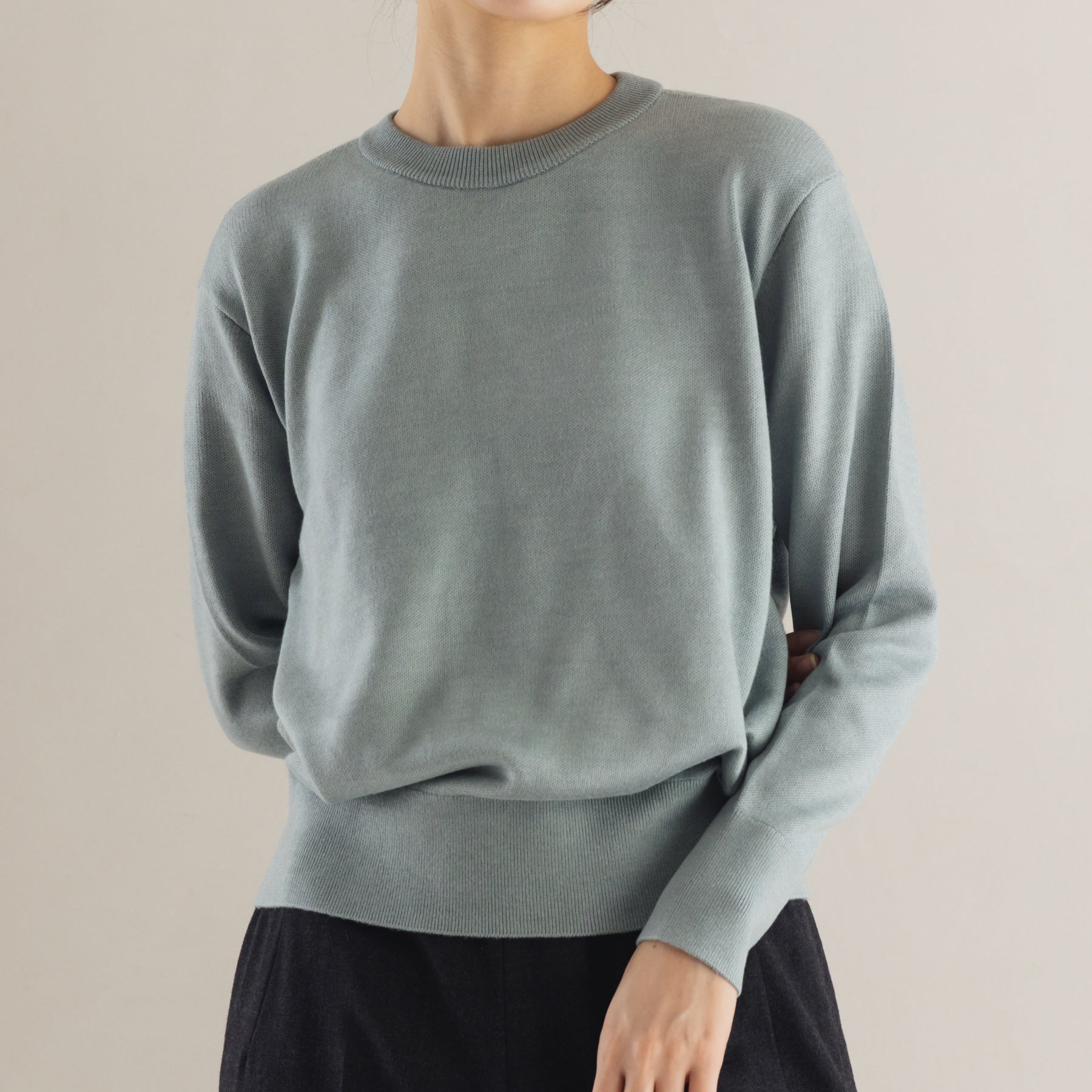 起毛シルクニット クルーネックプルオーバー, セージ