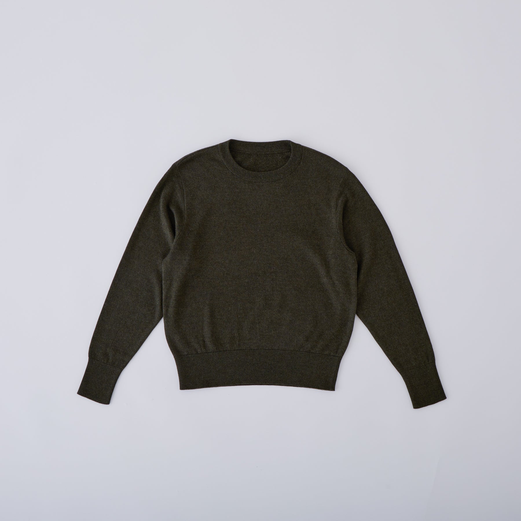 Brushed Silk Knit Crew Neck Pullover in Moss