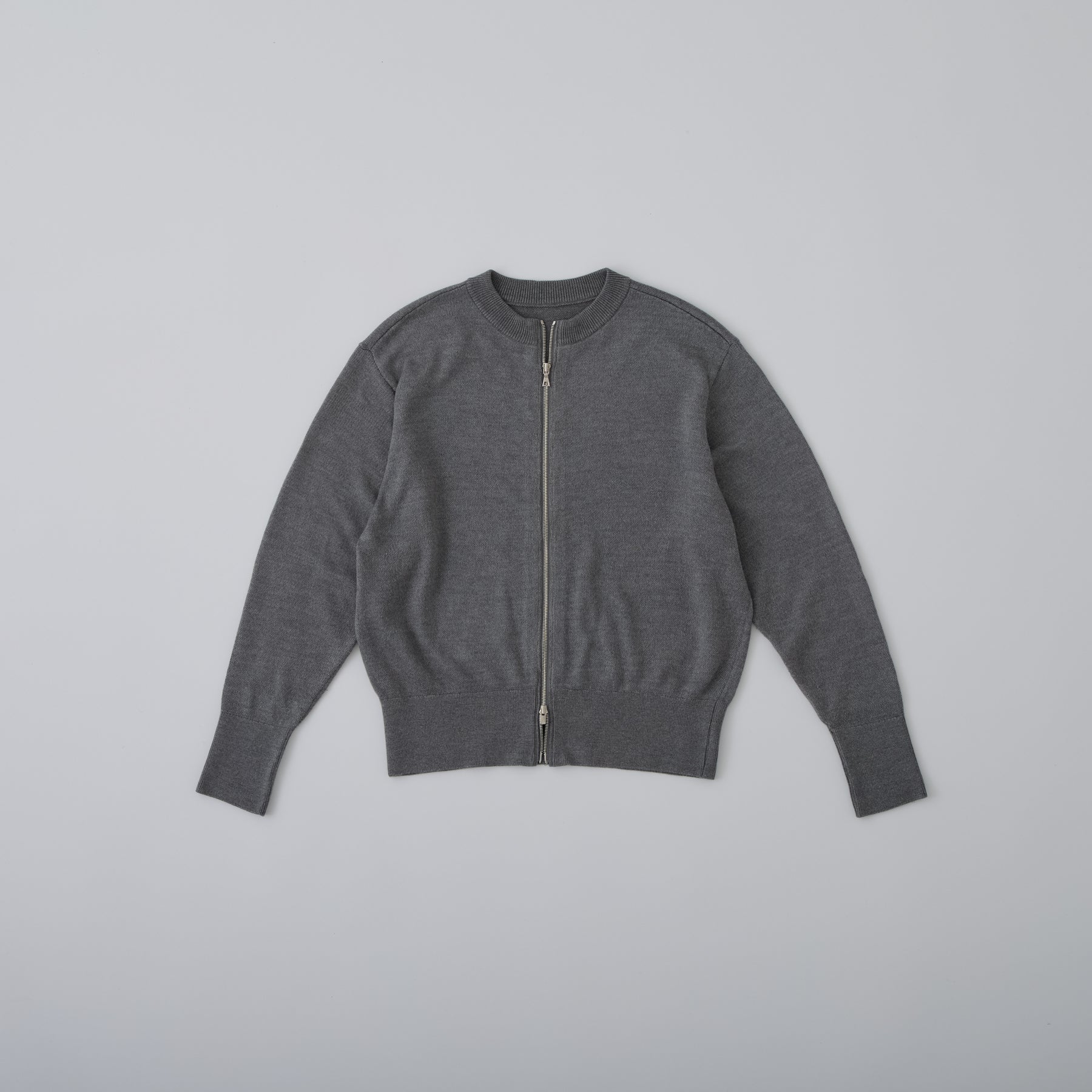 起毛シルクニット ダブルジップカーディガン, ミディアムグレー