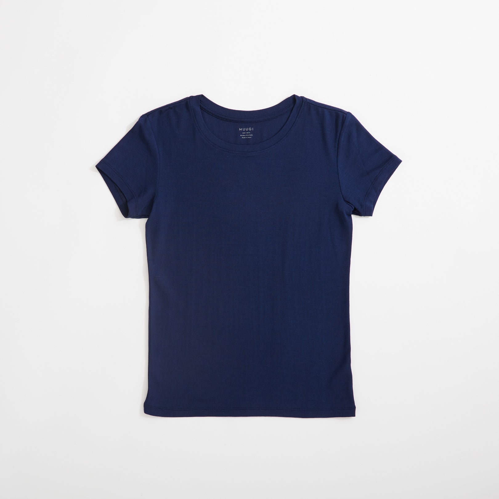 100% Silk Short Sleeve Tee in Navy