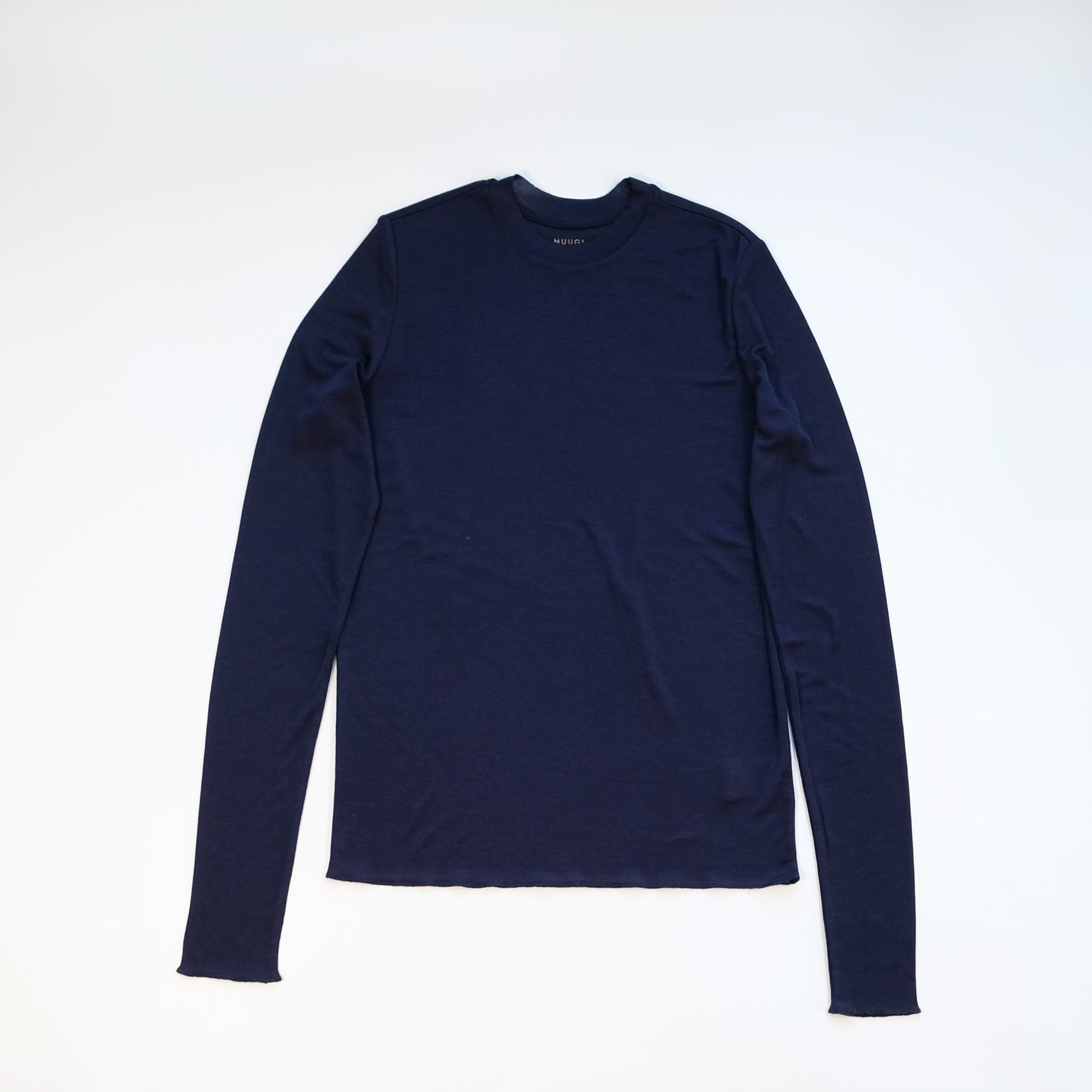 100% Silk Crew Neck Long Sleeve Top in Navy