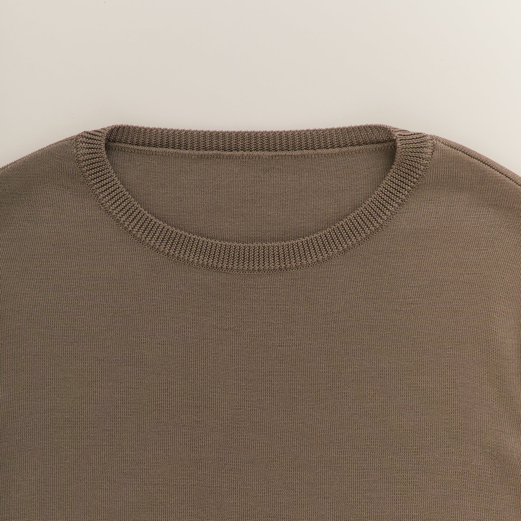 18G Full-Needles Silk Knit Crew Neck Pullover in Moss Gray