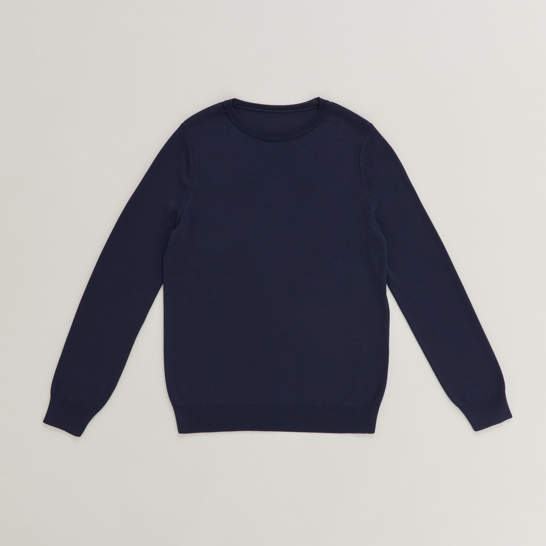 18G Full-Needles Silk Knit Crew Neck Pullover in Navy