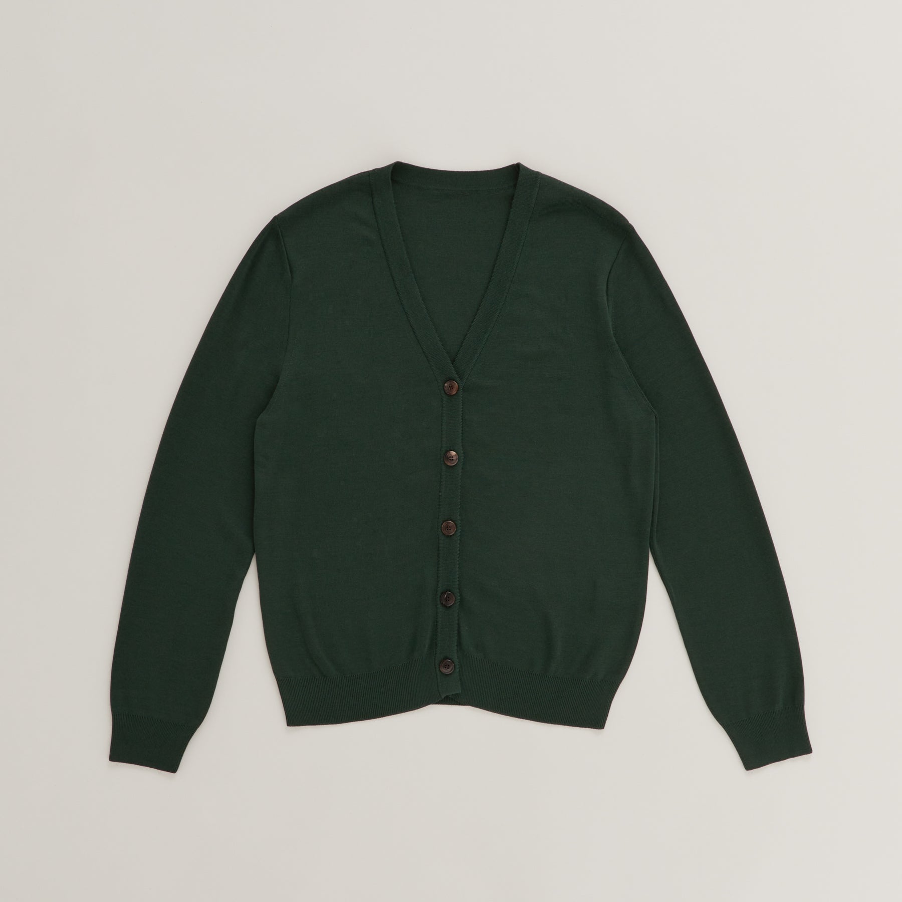 18G Full-Needles Silk Knit V-Neck Cardigan in Dark Green