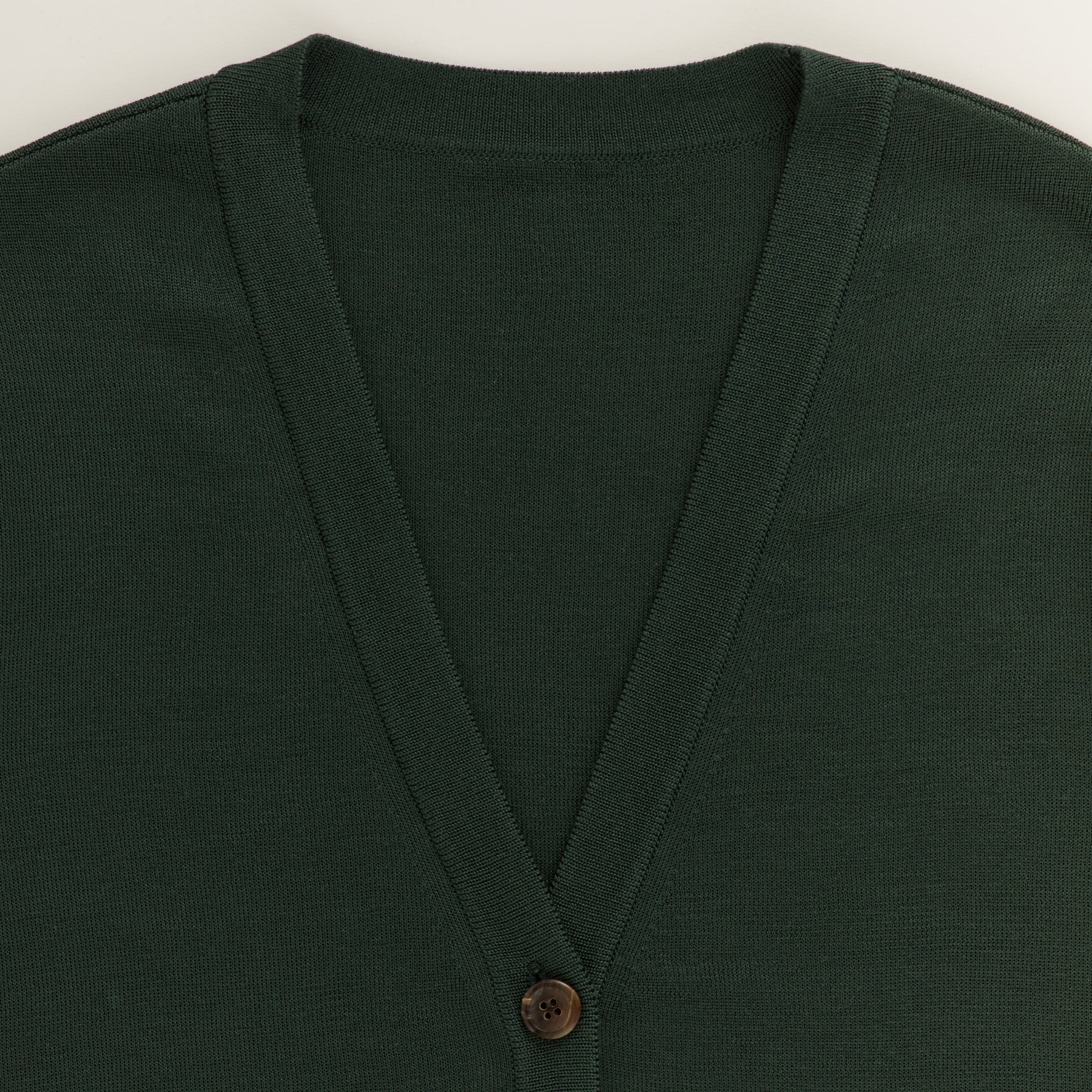 18G Full-Needles Silk Knit V-Neck Cardigan in Dark Green