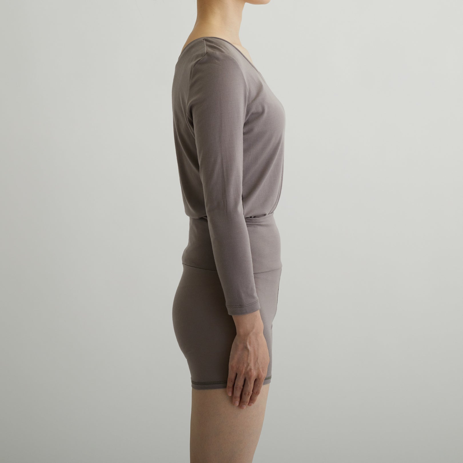 100% Merino Wool Jersey High Waist Shorts in Taupe (2022 model)